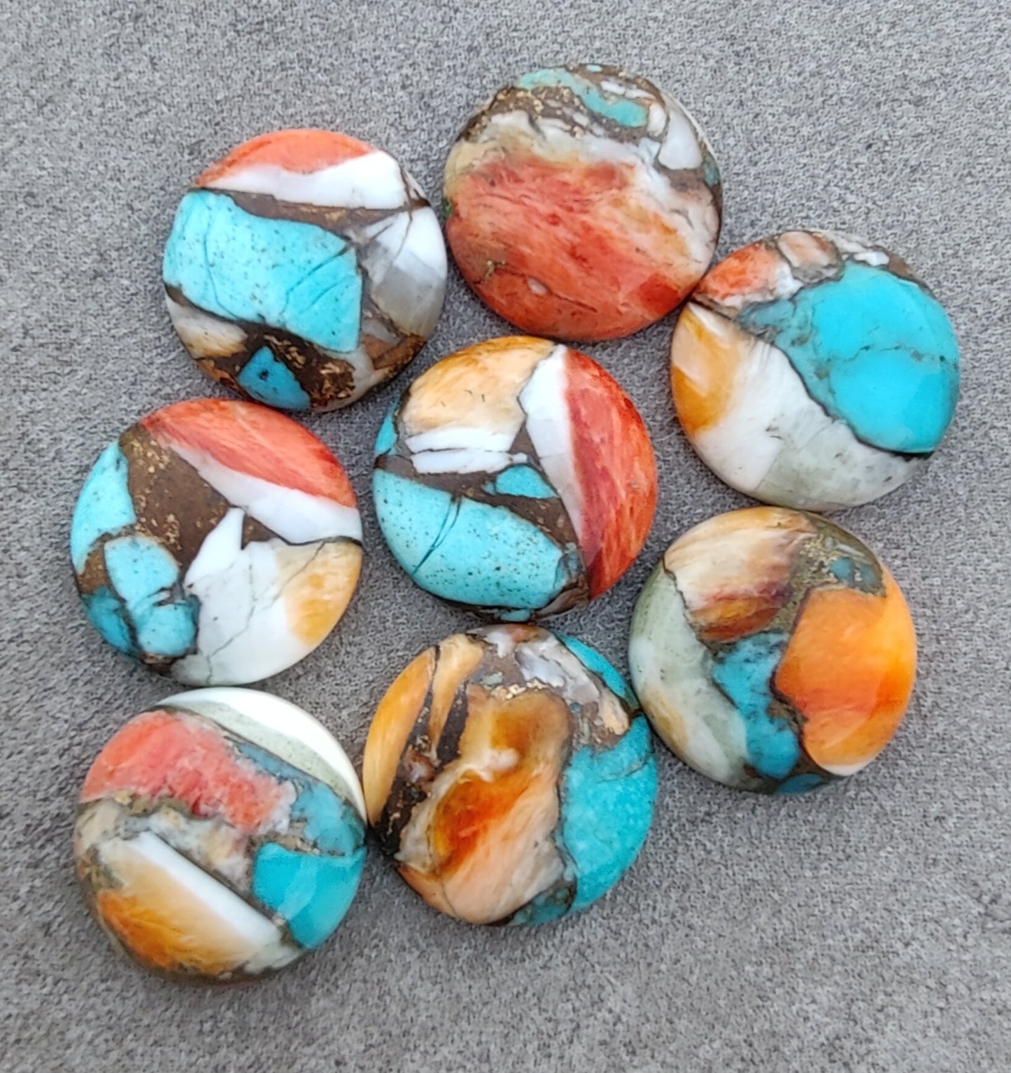AAA+ QUALITY NATURAL SPINY OYSTER TURQUOISE ROUND SHAPE CABOCHON FLAT BACK CALIBRATED GEMSTONES, ALL SIZES AVAILABLE