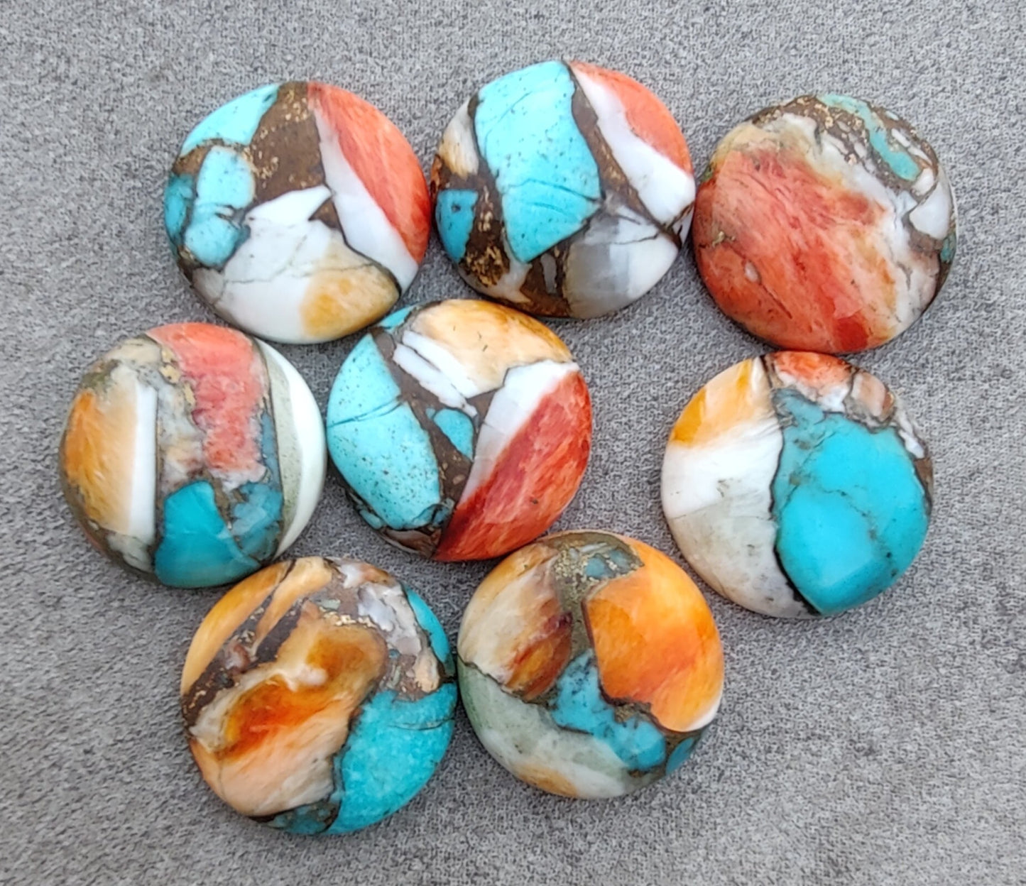 AAA+ QUALITY NATURAL SPINY OYSTER TURQUOISE ROUND SHAPE CABOCHON FLAT BACK CALIBRATED GEMSTONES, ALL SIZES AVAILABLE