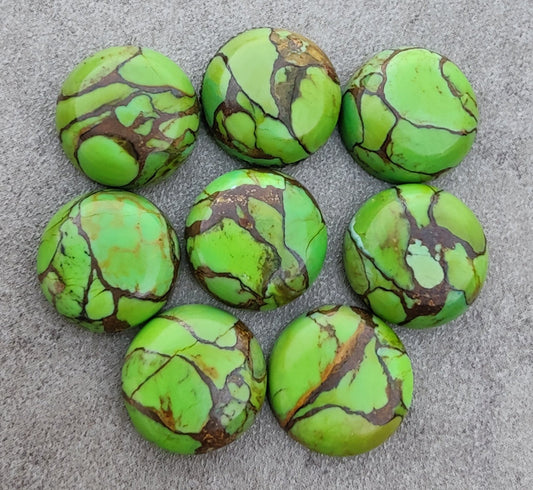 NATURAL GREEN COPPER TURQUOISE ROUND SHAPE CABOCHON FLAT BACK CALIBRATED ROUND SHAPE GEMSTONES, ALL SIZES AVAILABLE