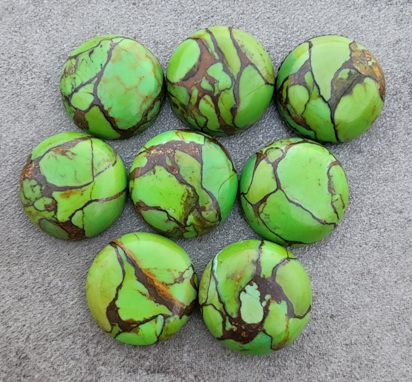 NATURAL GREEN COPPER TURQUOISE ROUND SHAPE CABOCHON FLAT BACK CALIBRATED ROUND SHAPE GEMSTONES, ALL SIZES AVAILABLE