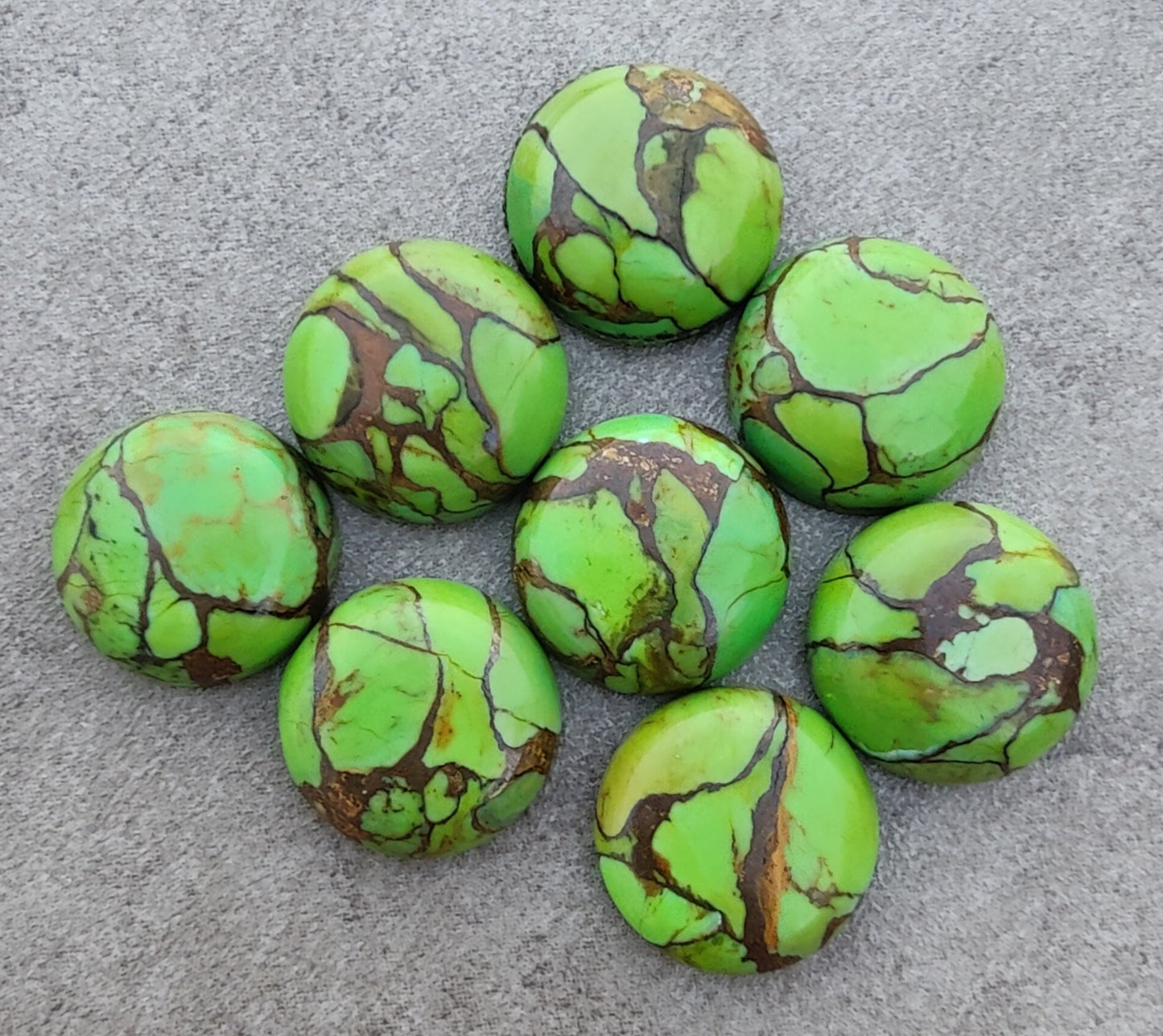 NATURAL GREEN COPPER TURQUOISE ROUND SHAPE CABOCHON FLAT BACK CALIBRATED ROUND SHAPE GEMSTONES, ALL SIZES AVAILABLE