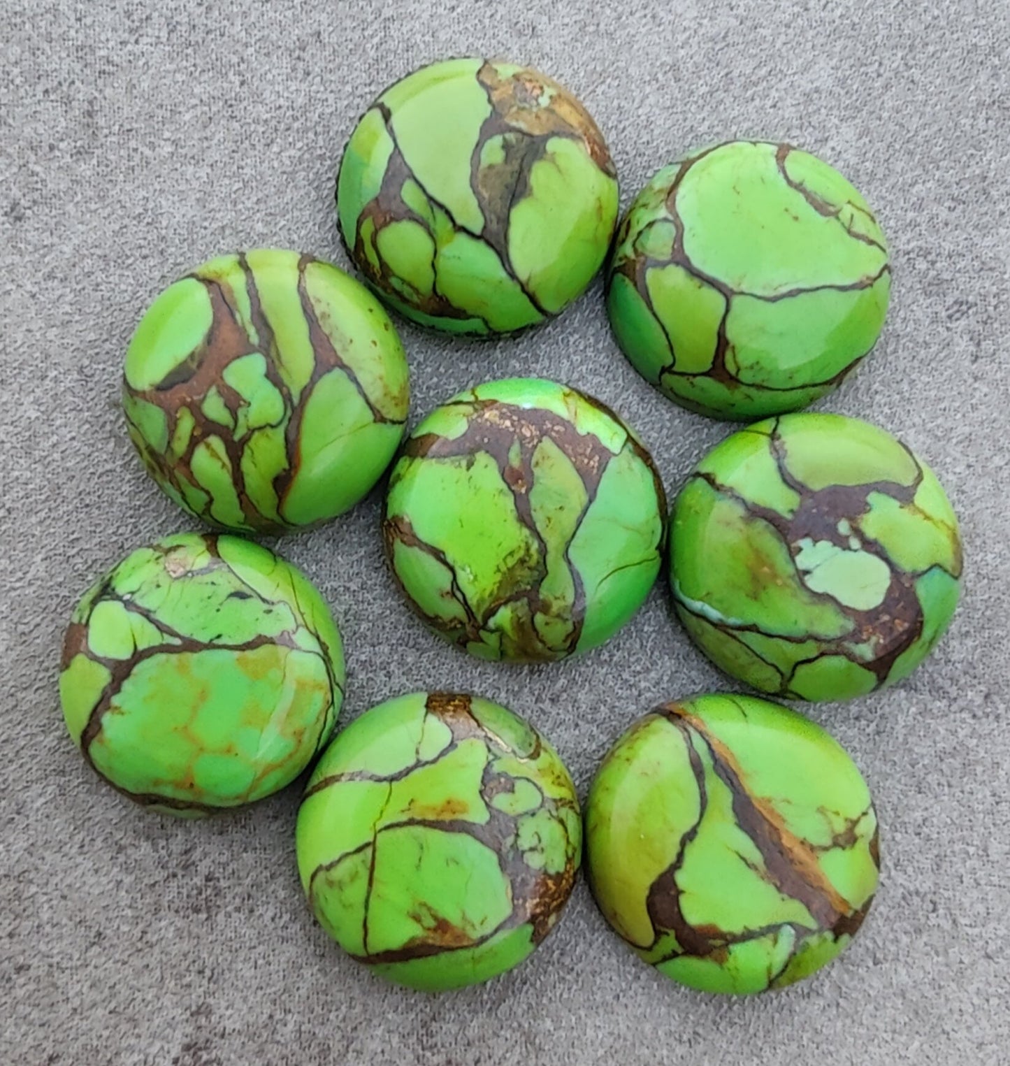 NATURAL GREEN COPPER TURQUOISE ROUND SHAPE CABOCHON FLAT BACK CALIBRATED ROUND SHAPE GEMSTONES, ALL SIZES AVAILABLE