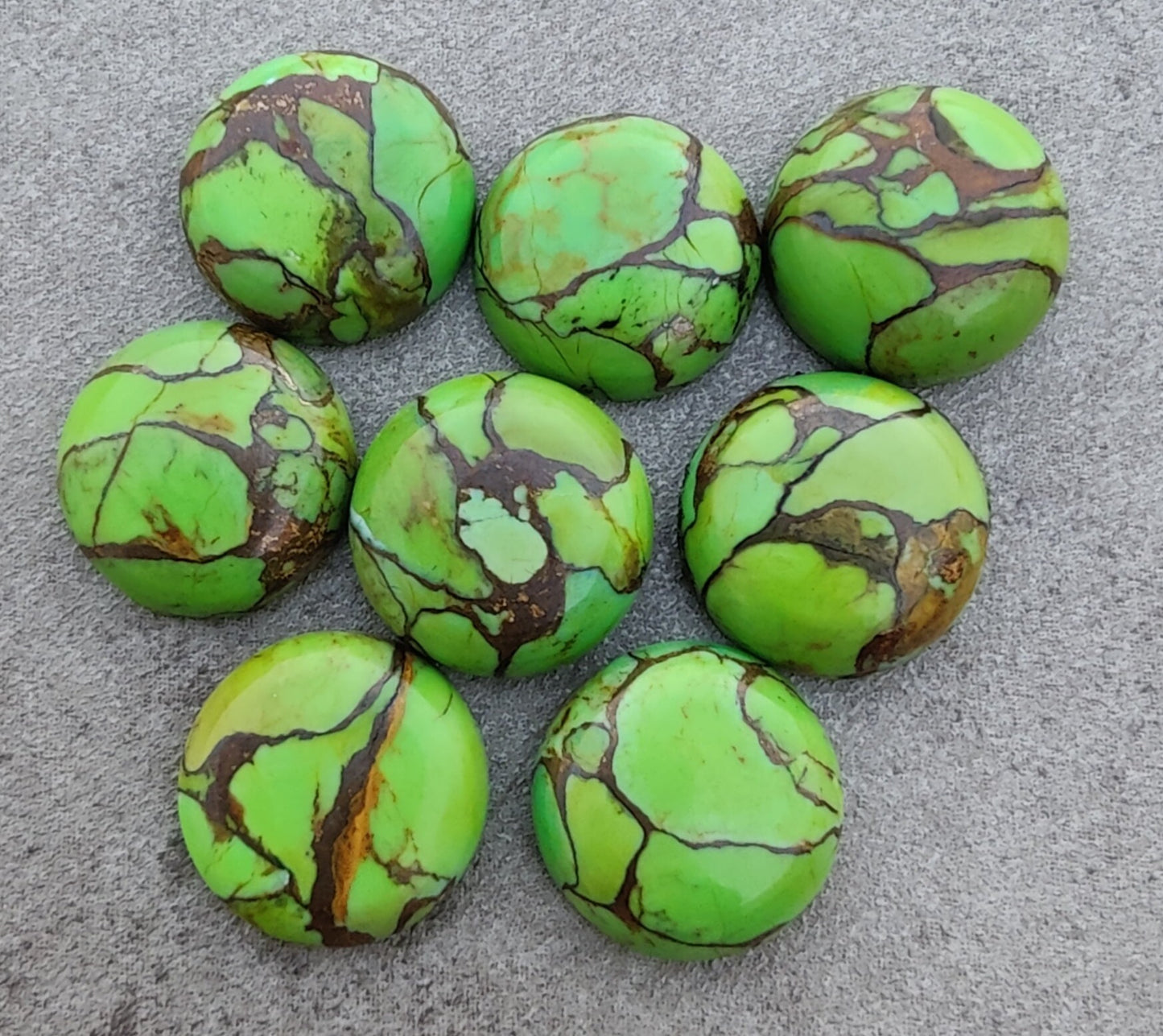 NATURAL GREEN COPPER TURQUOISE ROUND SHAPE CABOCHON FLAT BACK CALIBRATED ROUND SHAPE GEMSTONES, ALL SIZES AVAILABLE