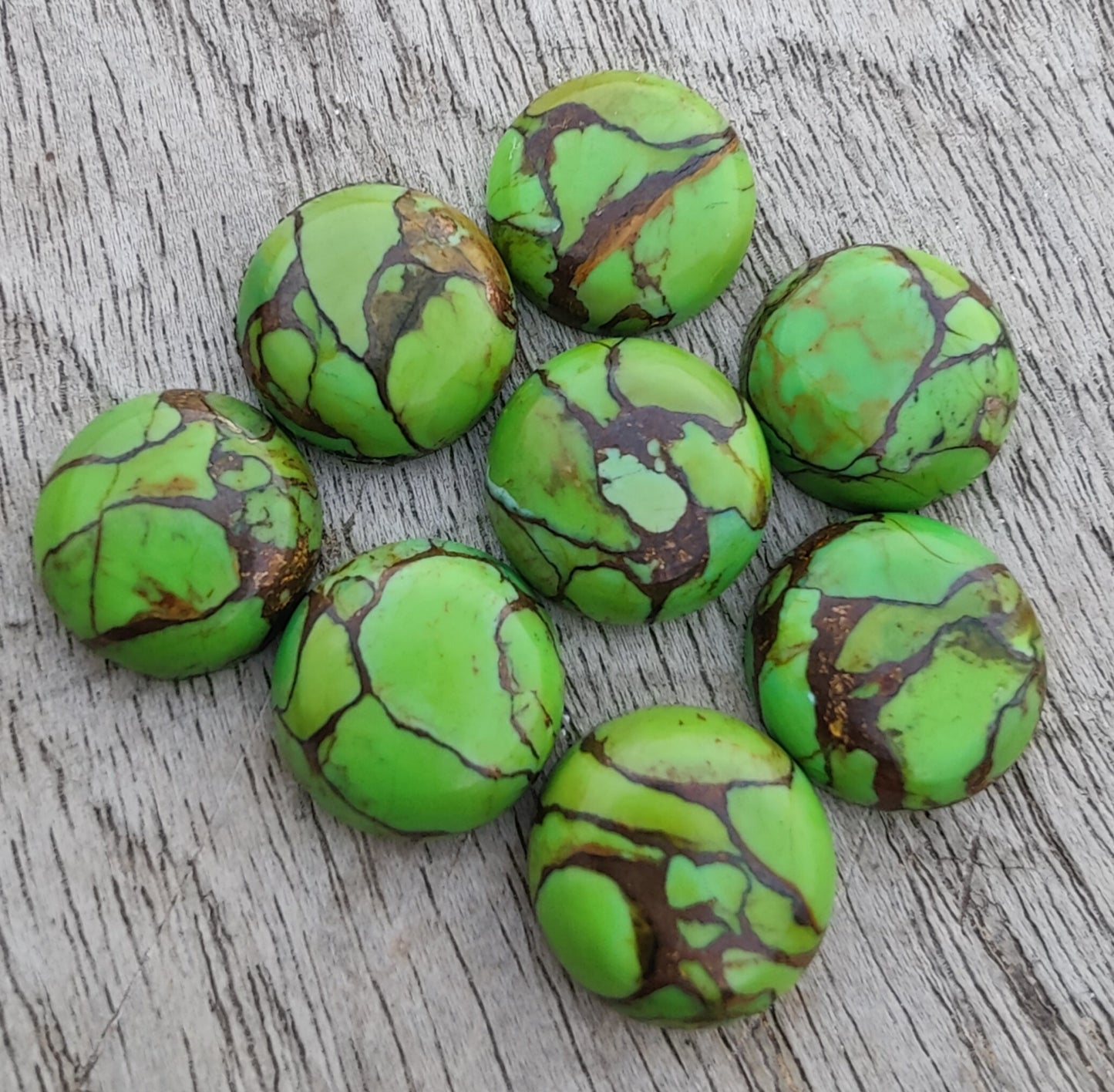 NATURAL GREEN COPPER TURQUOISE ROUND SHAPE CABOCHON FLAT BACK CALIBRATED ROUND SHAPE GEMSTONES, ALL SIZES AVAILABLE