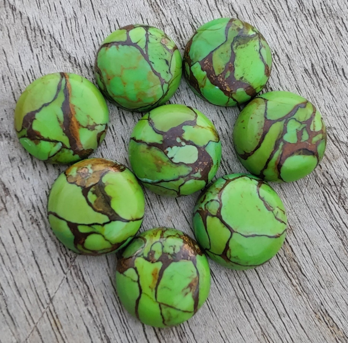 NATURAL GREEN COPPER TURQUOISE ROUND SHAPE CABOCHON FLAT BACK CALIBRATED ROUND SHAPE GEMSTONES, ALL SIZES AVAILABLE