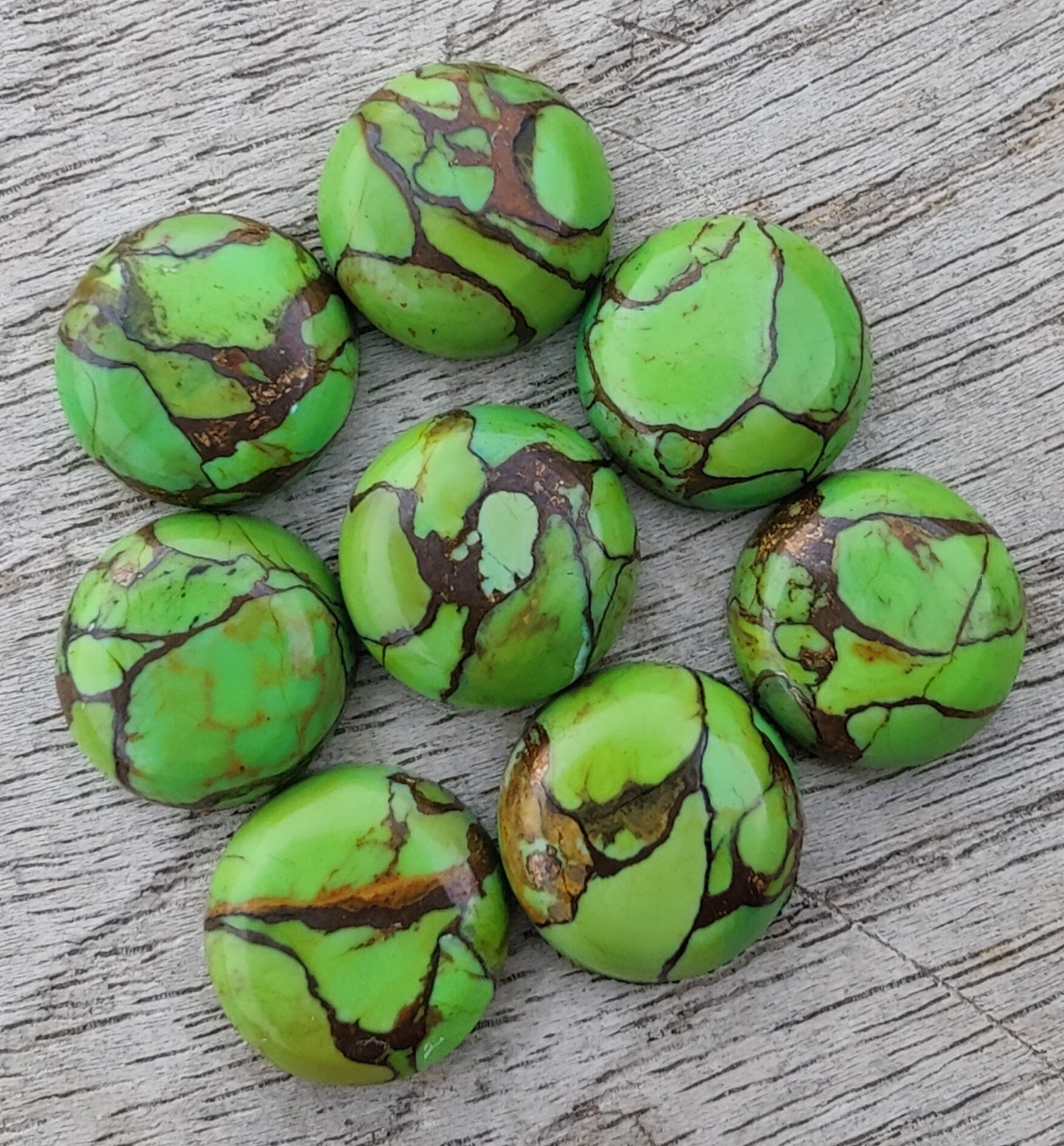 NATURAL GREEN COPPER TURQUOISE ROUND SHAPE CABOCHON FLAT BACK CALIBRATED ROUND SHAPE GEMSTONES, ALL SIZES AVAILABLE