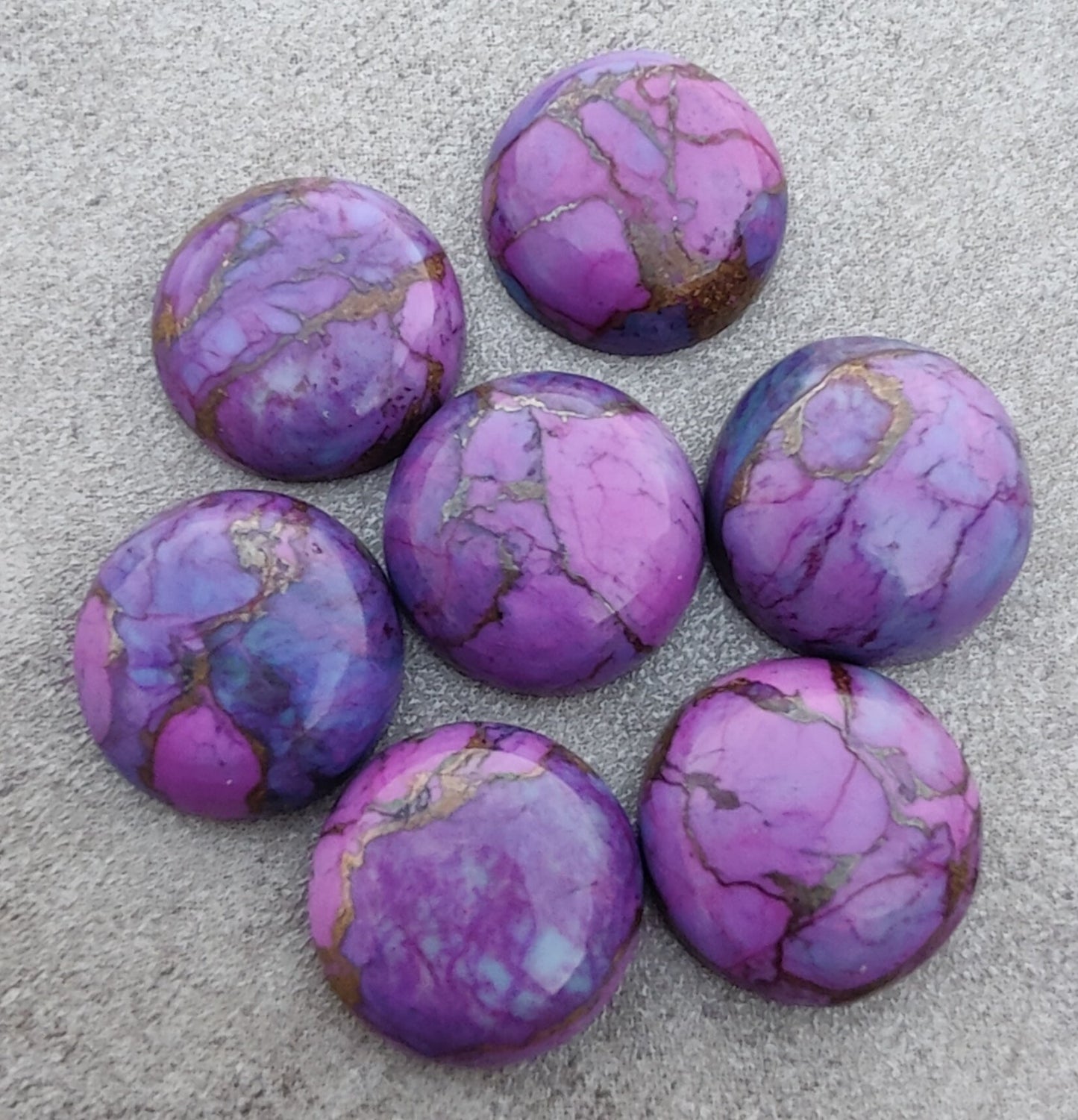 AAA+ QUALITY NATURAL PURPLE COPPER TURQUOISE ROUND SHAPE CABOCHON FLAT BACK CALIBRATED GEMSTONES, ALL SIZES AVAILABLE