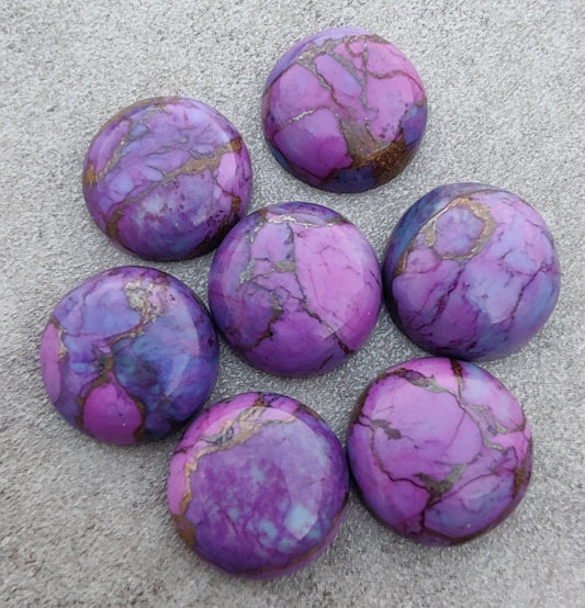 AAA+ QUALITY NATURAL PURPLE COPPER TURQUOISE ROUND SHAPE CABOCHON FLAT BACK CALIBRATED GEMSTONES, ALL SIZES AVAILABLE