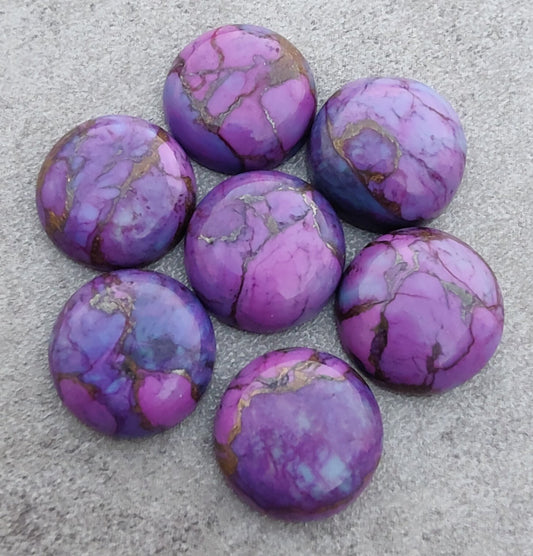 AAA+ QUALITY NATURAL PURPLE COPPER TURQUOISE ROUND SHAPE CABOCHON FLAT BACK CALIBRATED GEMSTONES, ALL SIZES AVAILABLE