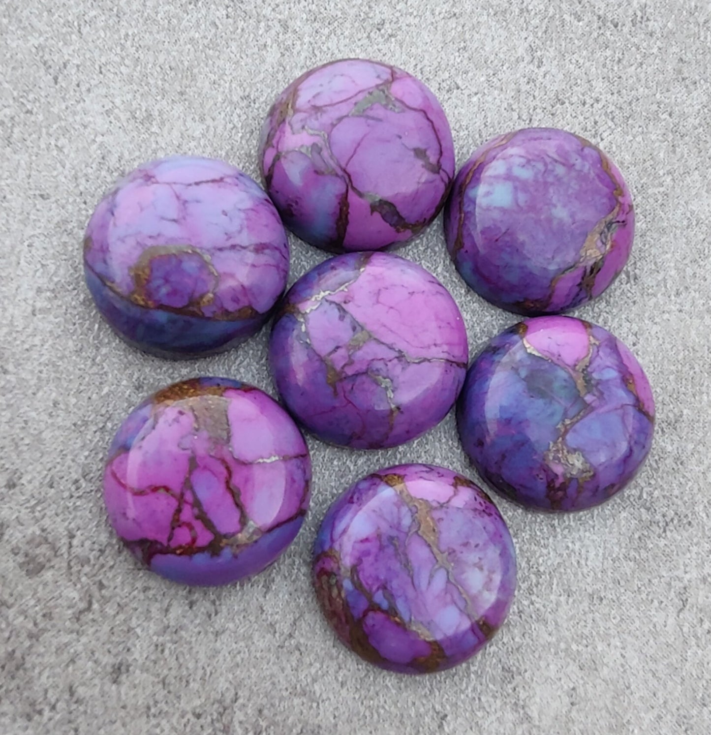 AAA+ QUALITY NATURAL PURPLE COPPER TURQUOISE ROUND SHAPE CABOCHON FLAT BACK CALIBRATED GEMSTONES, ALL SIZES AVAILABLE
