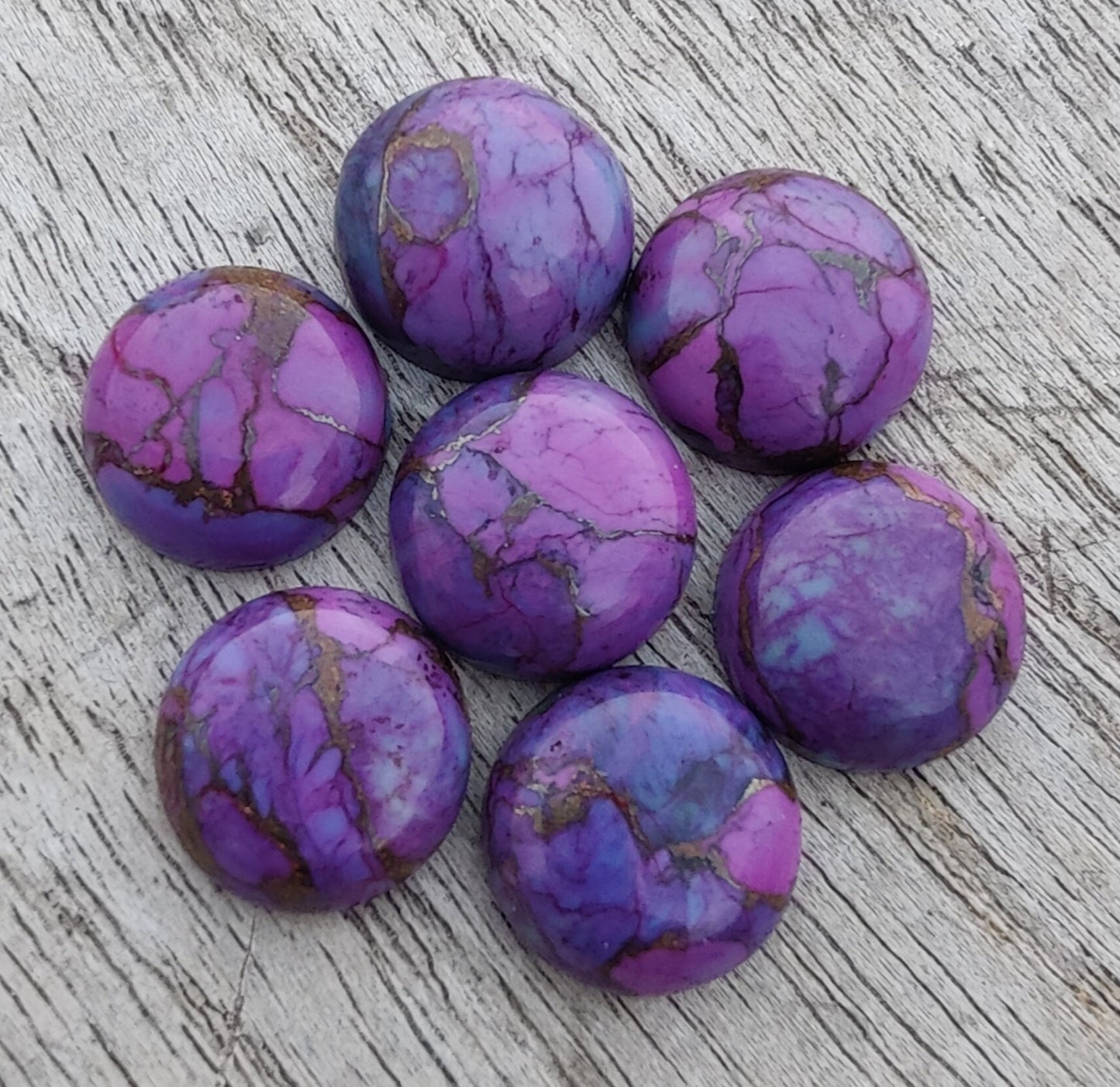AAA+ QUALITY NATURAL PURPLE COPPER TURQUOISE ROUND SHAPE CABOCHON FLAT BACK CALIBRATED GEMSTONES, ALL SIZES AVAILABLE