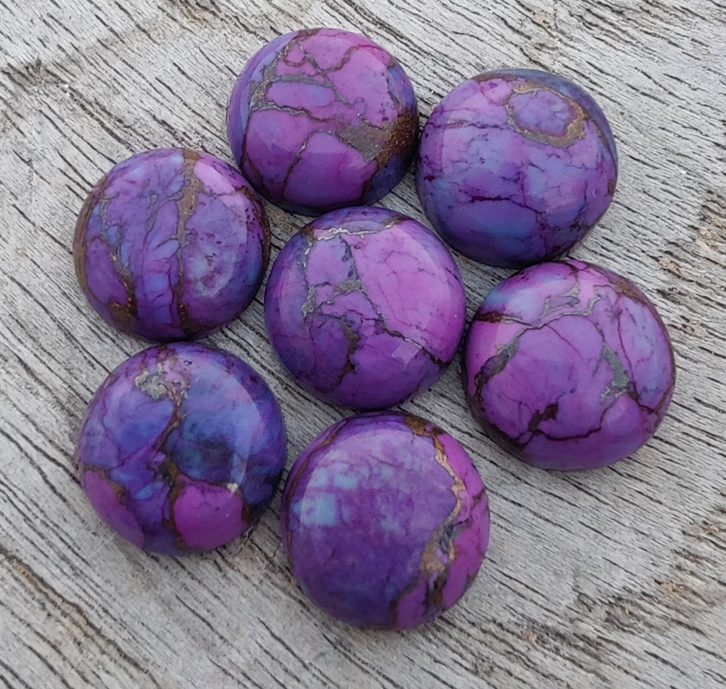 AAA+ QUALITY NATURAL PURPLE COPPER TURQUOISE ROUND SHAPE CABOCHON FLAT BACK CALIBRATED GEMSTONES, ALL SIZES AVAILABLE