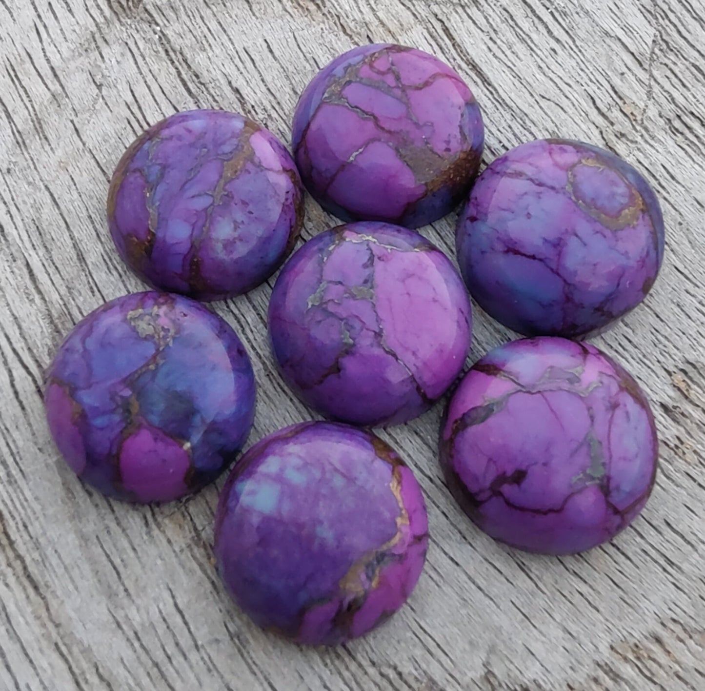 AAA+ QUALITY NATURAL PURPLE COPPER TURQUOISE ROUND SHAPE CABOCHON FLAT BACK CALIBRATED GEMSTONES, ALL SIZES AVAILABLE
