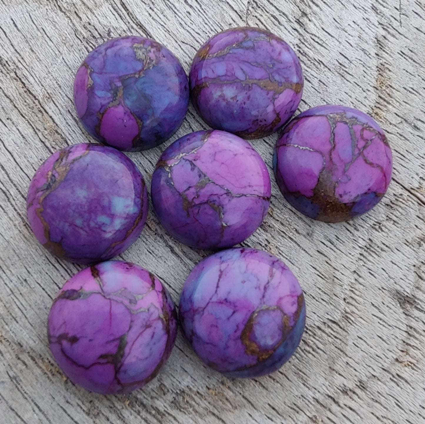 AAA+ QUALITY NATURAL PURPLE COPPER TURQUOISE ROUND SHAPE CABOCHON FLAT BACK CALIBRATED GEMSTONES, ALL SIZES AVAILABLE