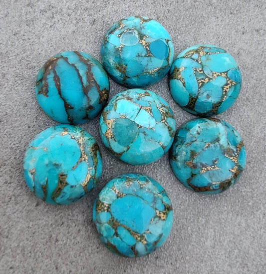 AAA+ QUALITY NATURAL BLUE COPPER TURQUOISE ROUND SHAPE CABOCHON FLAT BACK CALIBRATED GEMSTONES, ALL SIZES AVAILABLE