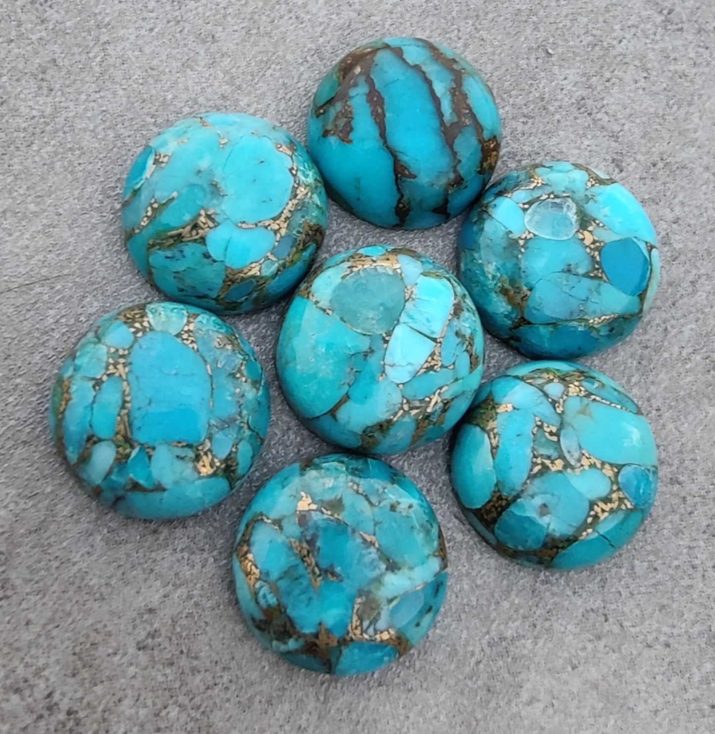 AAA+ QUALITY NATURAL BLUE COPPER TURQUOISE ROUND SHAPE CABOCHON FLAT BACK CALIBRATED GEMSTONES, ALL SIZES AVAILABLE