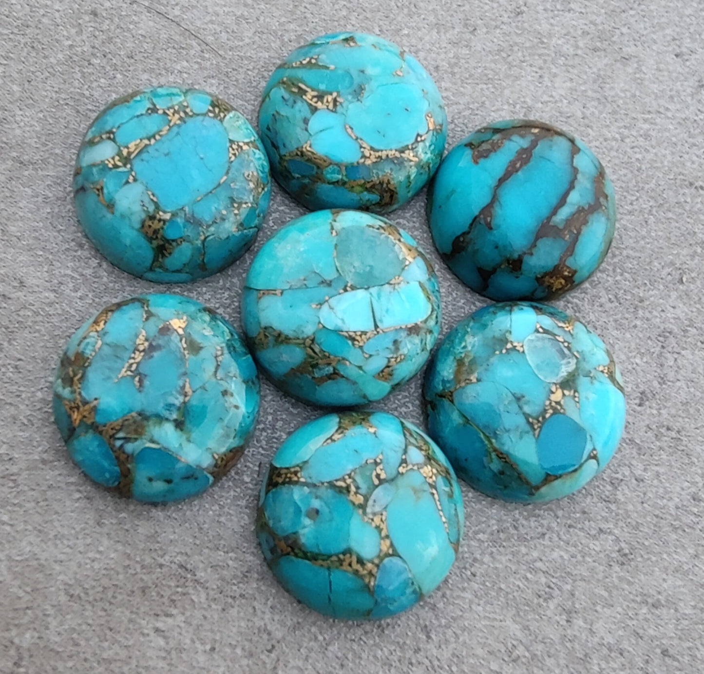 AAA+ QUALITY NATURAL BLUE COPPER TURQUOISE ROUND SHAPE CABOCHON FLAT BACK CALIBRATED GEMSTONES, ALL SIZES AVAILABLE
