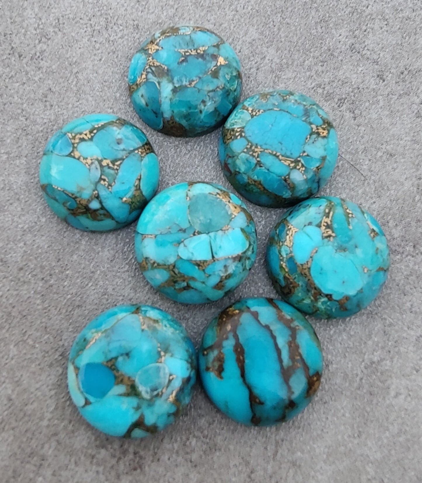 AAA+ QUALITY NATURAL BLUE COPPER TURQUOISE ROUND SHAPE CABOCHON FLAT BACK CALIBRATED GEMSTONES, ALL SIZES AVAILABLE
