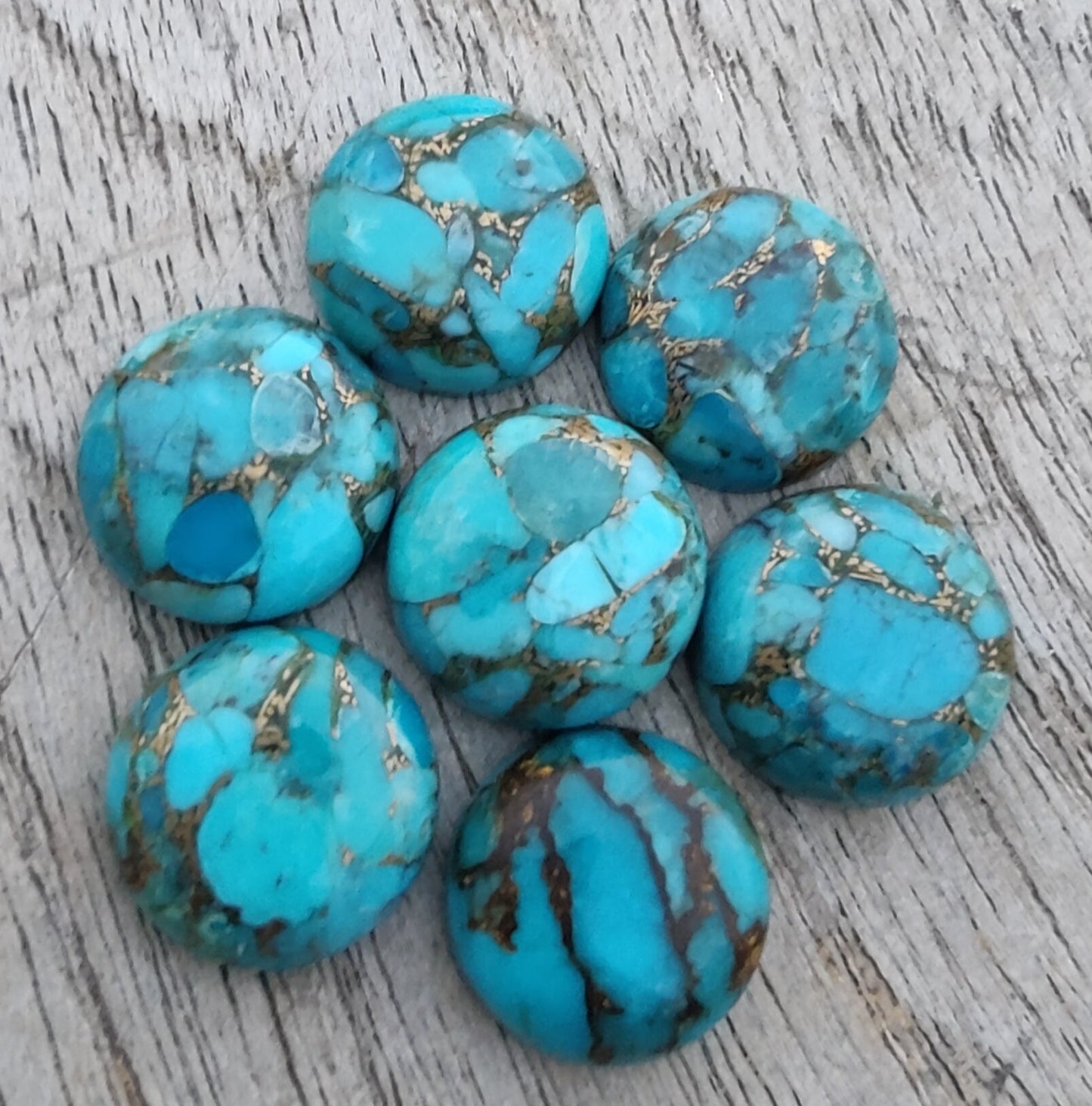 AAA+ QUALITY NATURAL BLUE COPPER TURQUOISE ROUND SHAPE CABOCHON FLAT BACK CALIBRATED GEMSTONES, ALL SIZES AVAILABLE