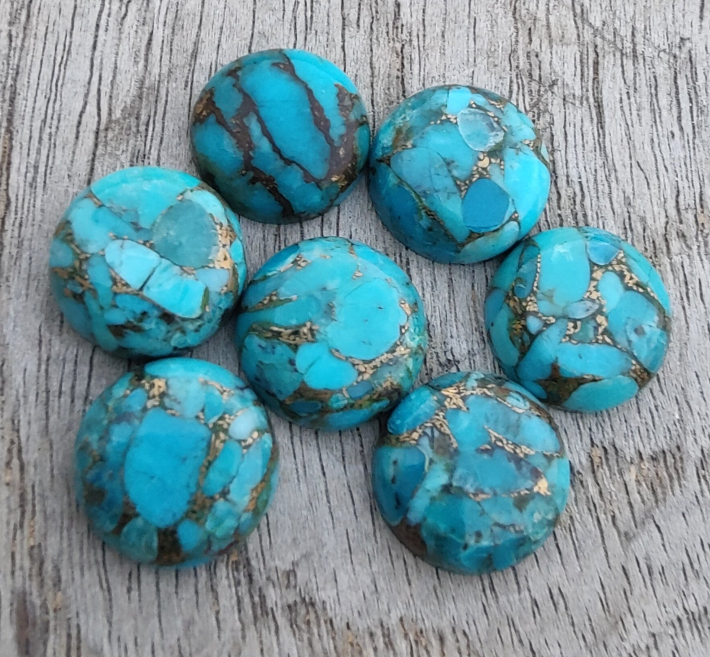 AAA+ QUALITY NATURAL BLUE COPPER TURQUOISE ROUND SHAPE CABOCHON FLAT BACK CALIBRATED GEMSTONES, ALL SIZES AVAILABLE