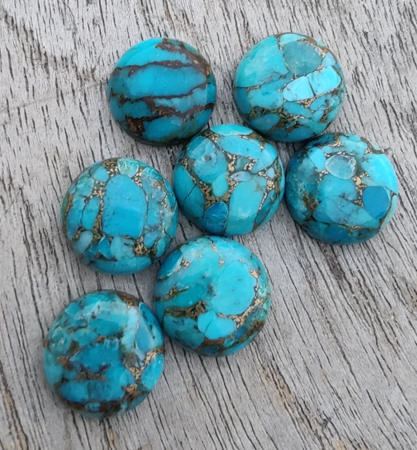 AAA+ QUALITY NATURAL BLUE COPPER TURQUOISE ROUND SHAPE CABOCHON FLAT BACK CALIBRATED GEMSTONES, ALL SIZES AVAILABLE