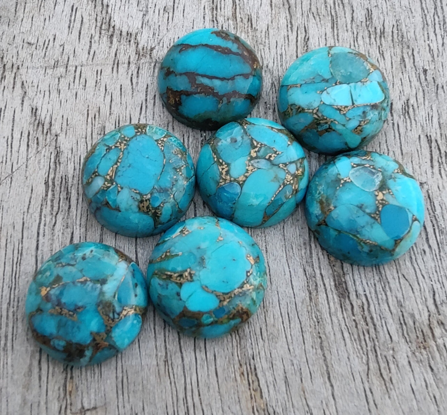 AAA+ QUALITY NATURAL BLUE COPPER TURQUOISE ROUND SHAPE CABOCHON FLAT BACK CALIBRATED GEMSTONES, ALL SIZES AVAILABLE
