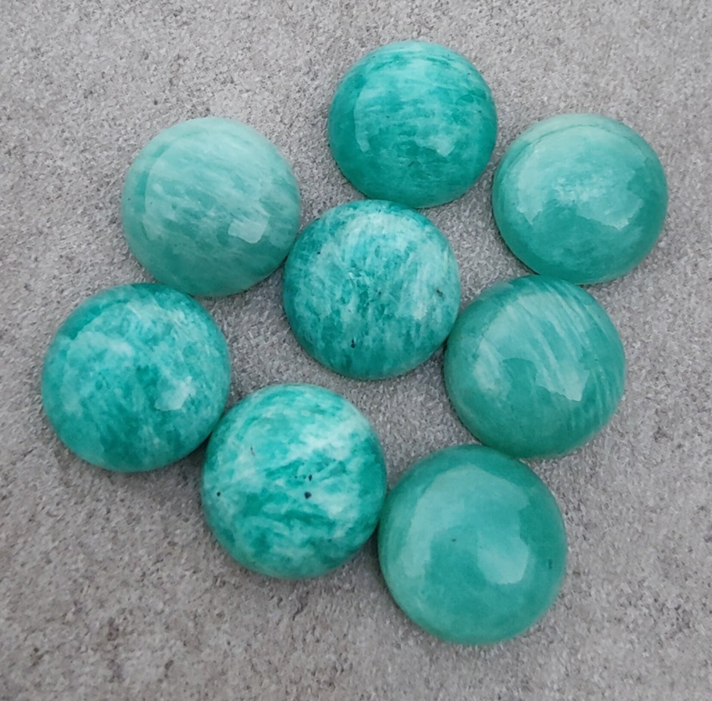 AAA+ QUALITY NATURAL AMAZONITE ROUND SHAPE CABOCHON FLAT BACK CALIBRATED ROUND SHAPE GEMSTONES, ALL SIZES AVAILABLE