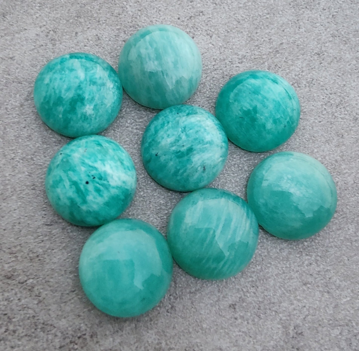 AAA+ QUALITY NATURAL AMAZONITE ROUND SHAPE CABOCHON FLAT BACK CALIBRATED ROUND SHAPE GEMSTONES, ALL SIZES AVAILABLE