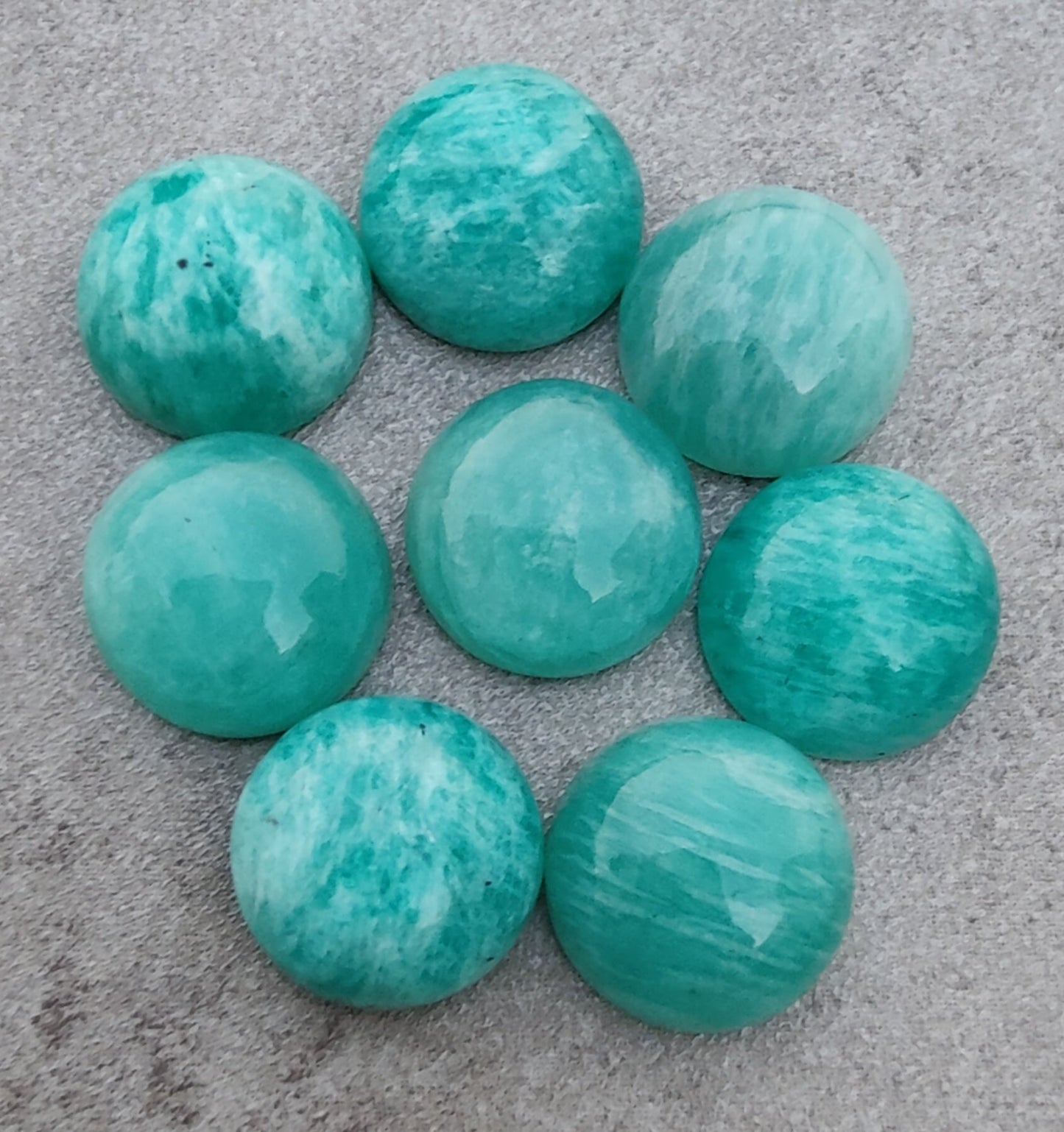 AAA+ QUALITY NATURAL AMAZONITE ROUND SHAPE CABOCHON FLAT BACK CALIBRATED ROUND SHAPE GEMSTONES, ALL SIZES AVAILABLE
