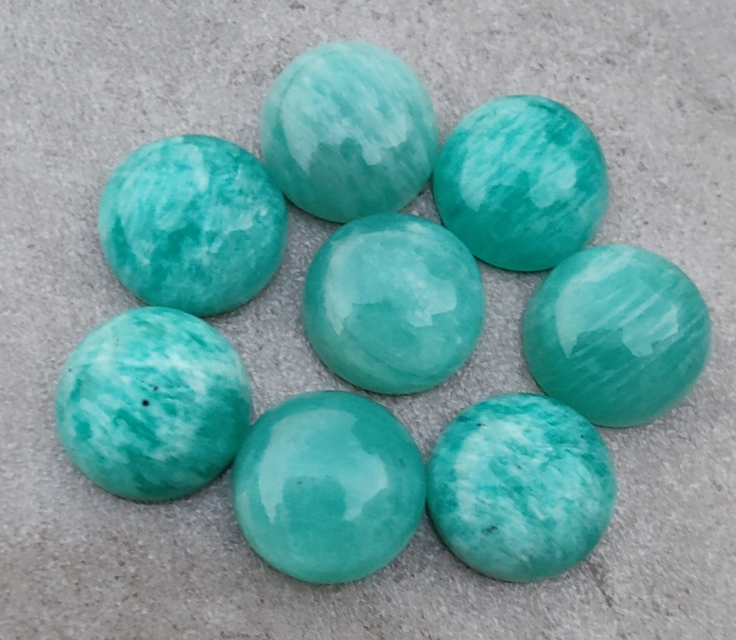 AAA+ QUALITY NATURAL AMAZONITE ROUND SHAPE CABOCHON FLAT BACK CALIBRATED ROUND SHAPE GEMSTONES, ALL SIZES AVAILABLE