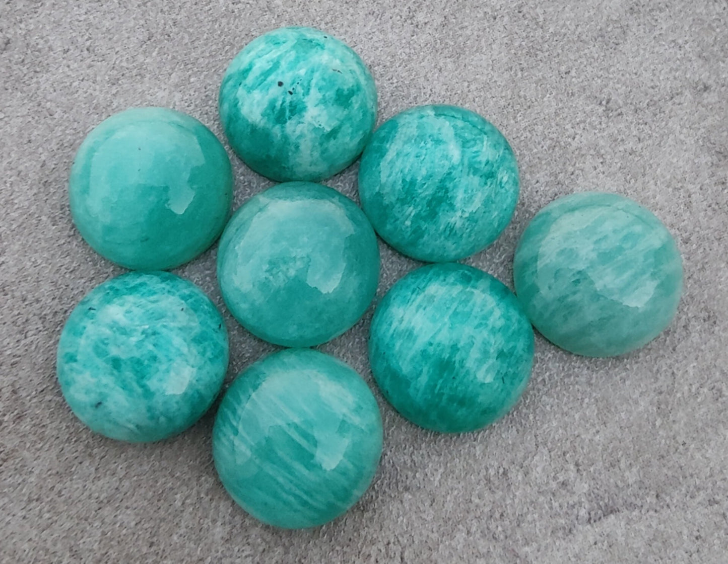 AAA+ QUALITY NATURAL AMAZONITE ROUND SHAPE CABOCHON FLAT BACK CALIBRATED ROUND SHAPE GEMSTONES, ALL SIZES AVAILABLE