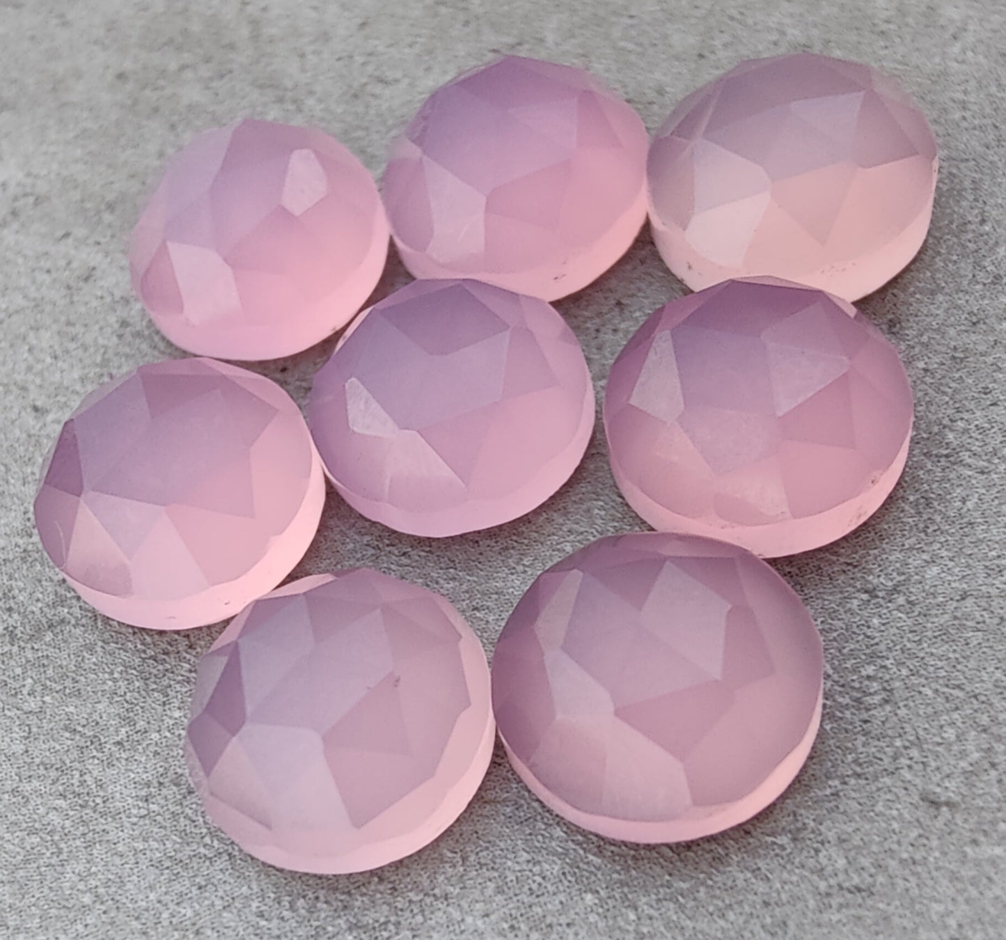 AAA+ QUALITY NATURAL ROSE QUARTZ ROUND SHAPE CHECKER CUT FLAT BACK CALIBRATED GEMSTONES, ALL SIZES AVAILABLE