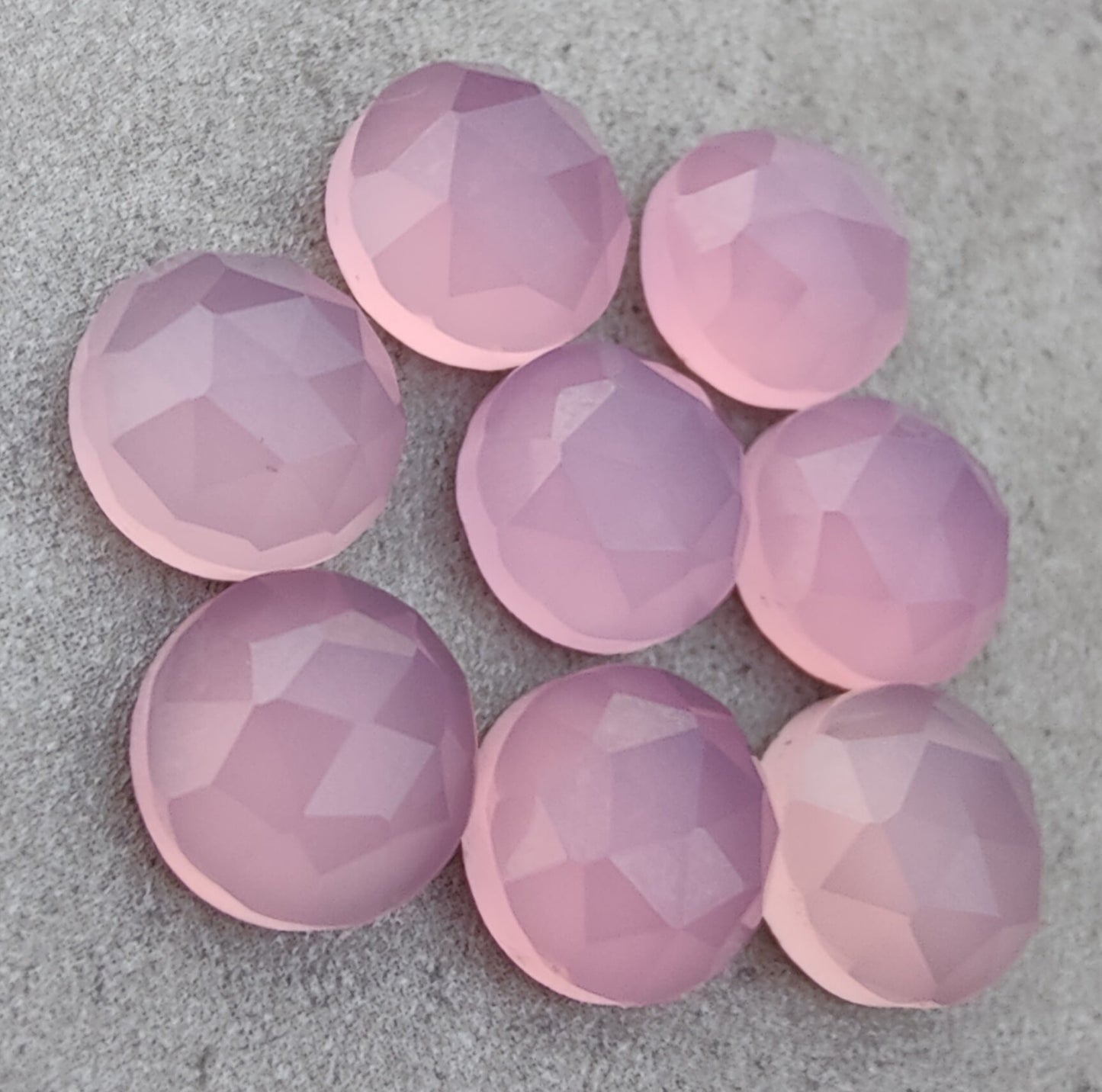 AAA+ QUALITY NATURAL ROSE QUARTZ ROUND SHAPE CHECKER CUT FLAT BACK CALIBRATED GEMSTONES, ALL SIZES AVAILABLE