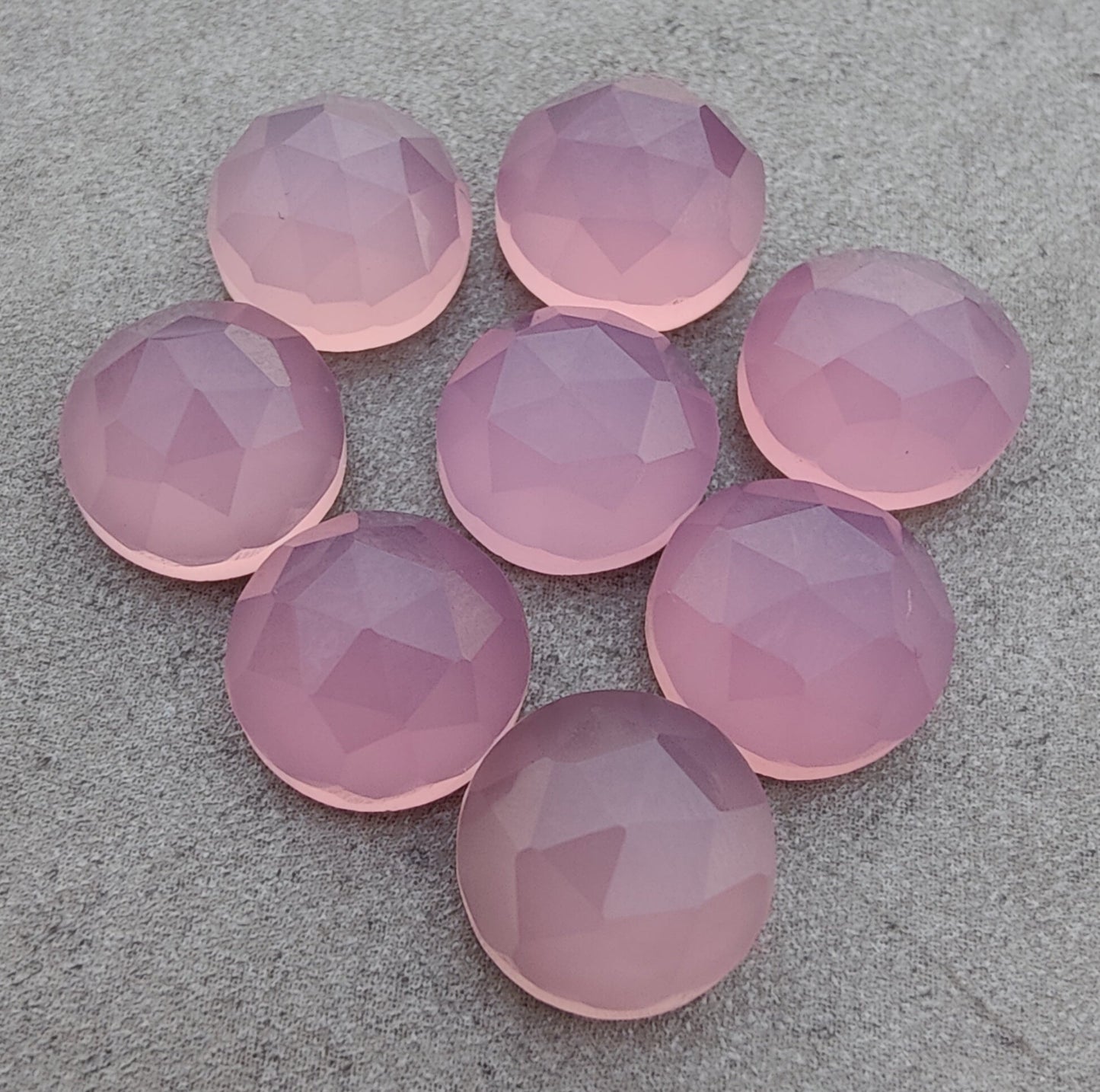 AAA+ QUALITY NATURAL ROSE QUARTZ ROUND SHAPE CHECKER CUT FLAT BACK CALIBRATED GEMSTONES, ALL SIZES AVAILABLE