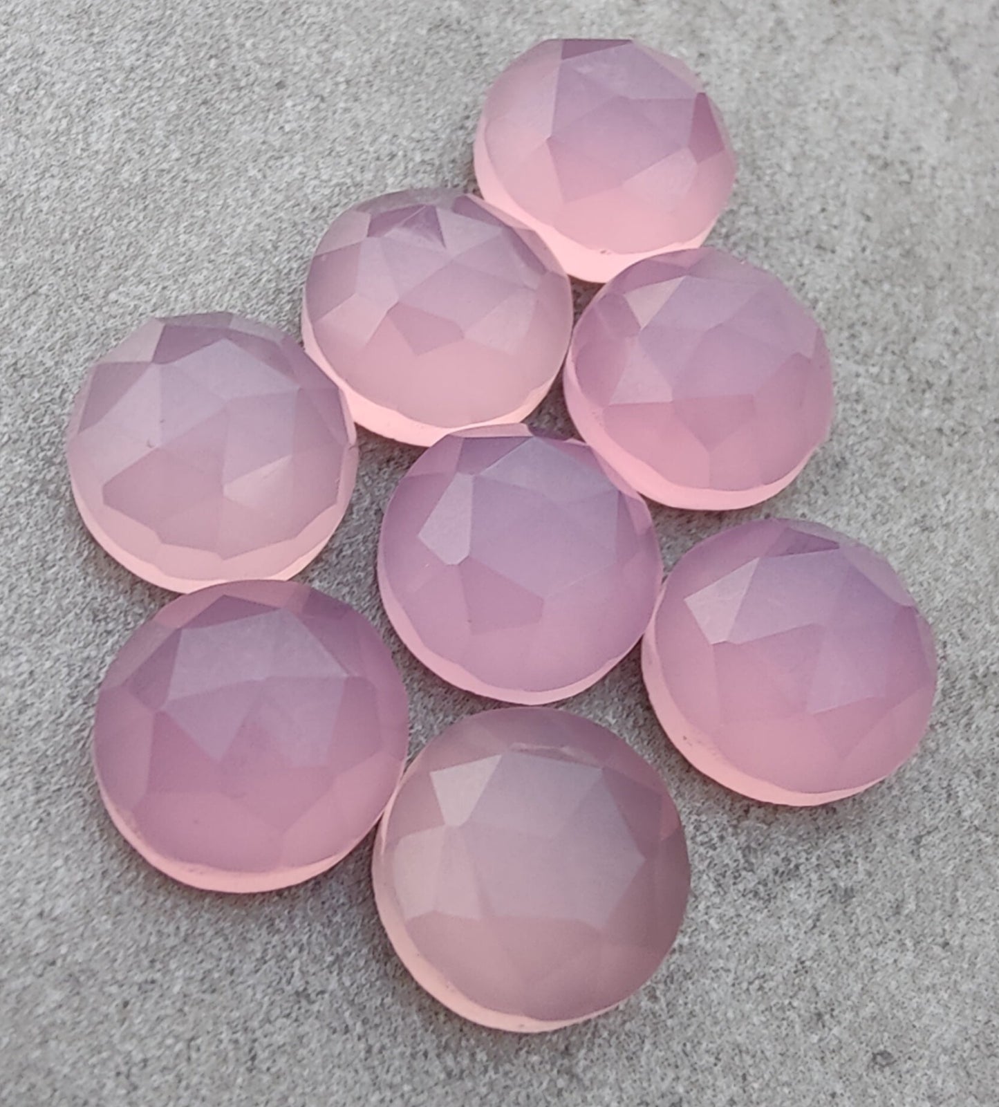 AAA+ QUALITY NATURAL ROSE QUARTZ ROUND SHAPE CHECKER CUT FLAT BACK CALIBRATED GEMSTONES, ALL SIZES AVAILABLE
