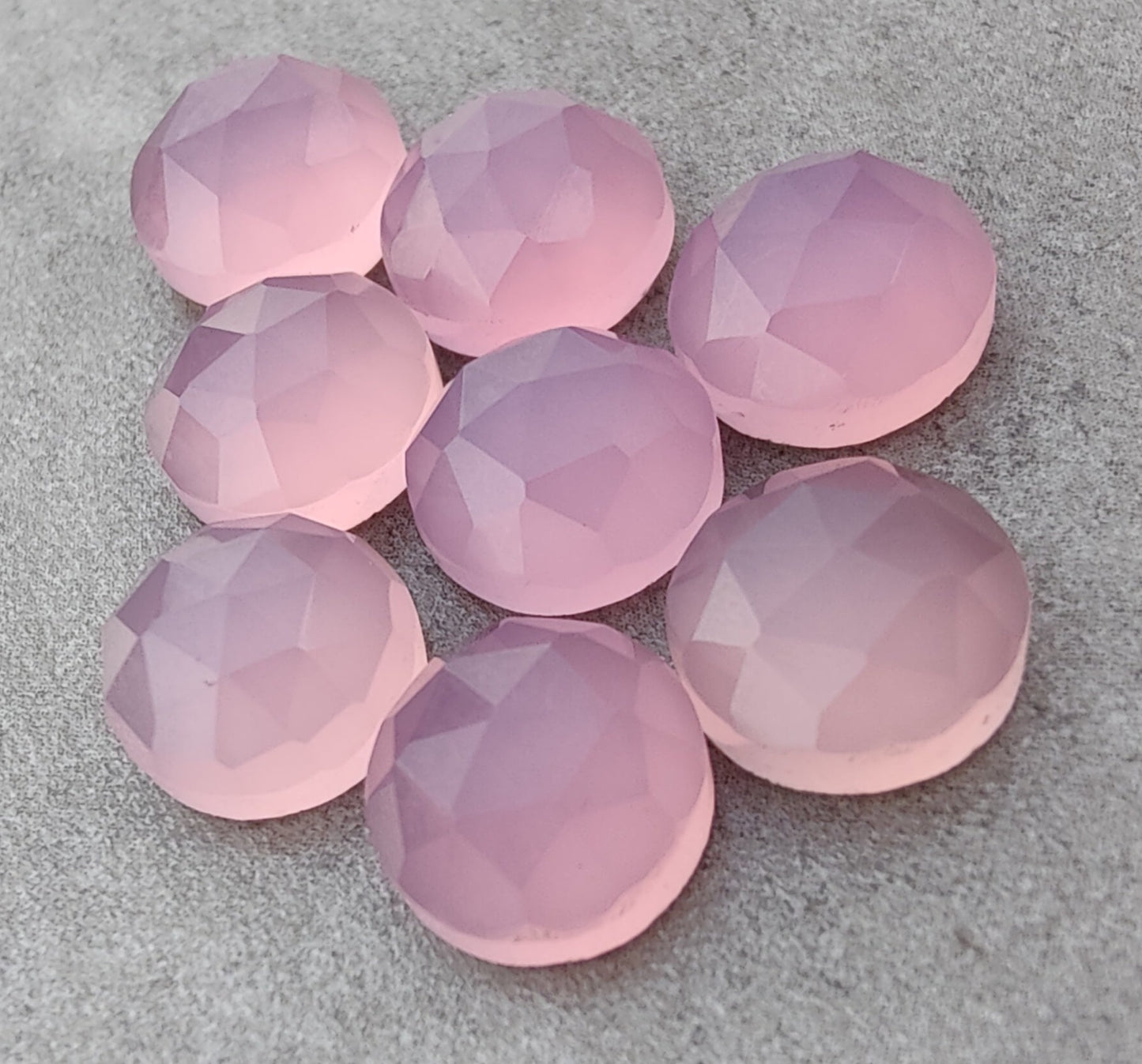 AAA+ QUALITY NATURAL ROSE QUARTZ ROUND SHAPE CHECKER CUT FLAT BACK CALIBRATED GEMSTONES, ALL SIZES AVAILABLE