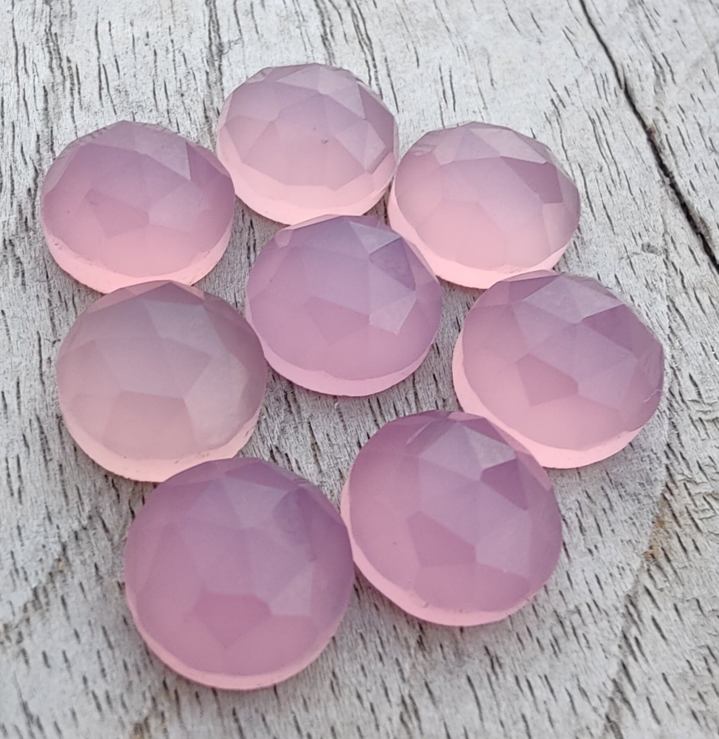 AAA+ QUALITY NATURAL ROSE QUARTZ ROUND SHAPE CHECKER CUT FLAT BACK CALIBRATED GEMSTONES, ALL SIZES AVAILABLE