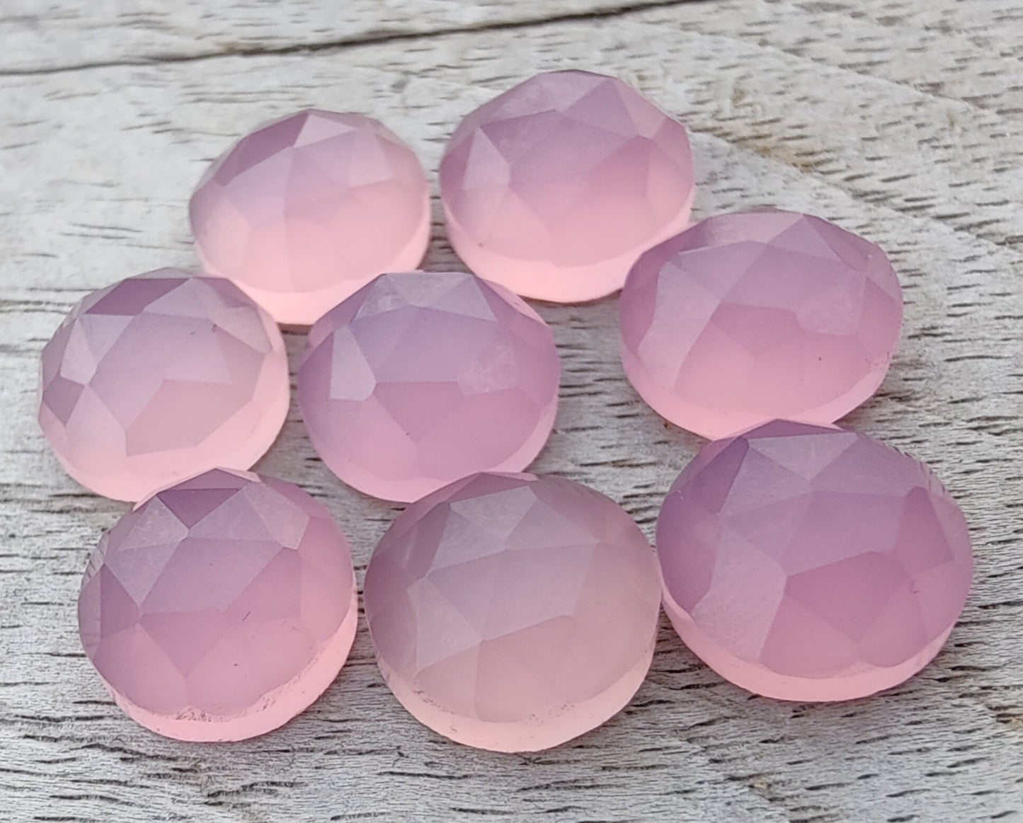 AAA+ QUALITY NATURAL ROSE QUARTZ ROUND SHAPE CHECKER CUT FLAT BACK CALIBRATED GEMSTONES, ALL SIZES AVAILABLE