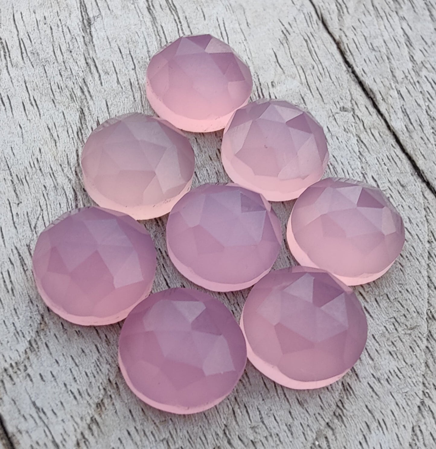 AAA+ QUALITY NATURAL ROSE QUARTZ ROUND SHAPE CHECKER CUT FLAT BACK CALIBRATED GEMSTONES, ALL SIZES AVAILABLE