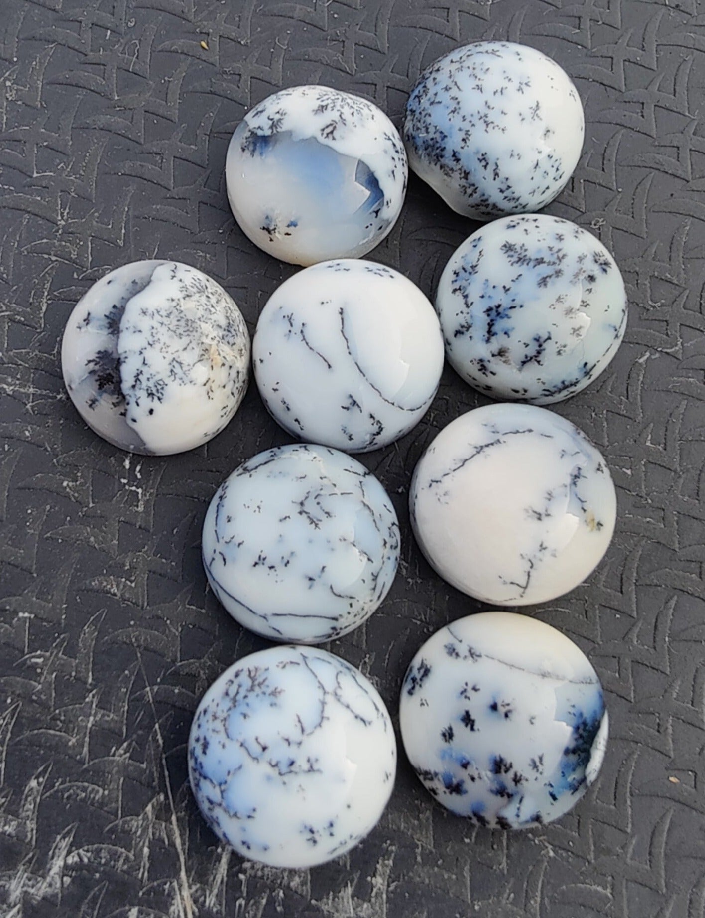 AAA+ QUALITY NATURAL DENDRITIC AGATE ROUND SHAPE CABOCHON FLAT BACK CALIBRATED GEMSTONES, ALL SIZES AVAILABLE