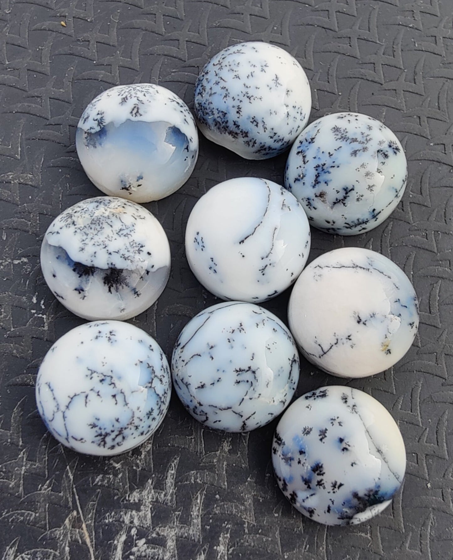 AAA+ QUALITY NATURAL DENDRITIC AGATE ROUND SHAPE CABOCHON FLAT BACK CALIBRATED GEMSTONES, ALL SIZES AVAILABLE