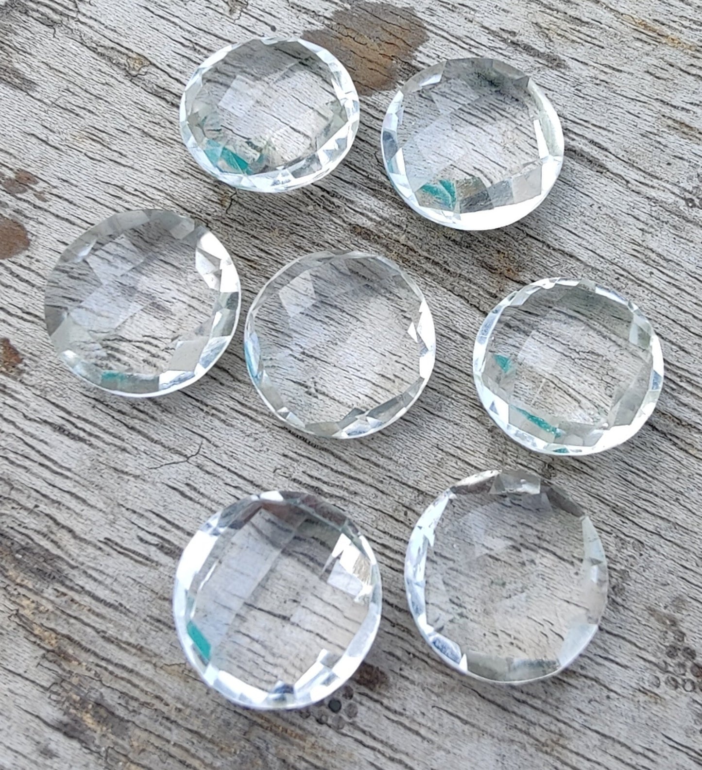 AAA+ QUALITY NATURAL CRYSTAL QUARTZ ROUND SHAPE BRIOLETTE CUT FLAT BACK CALIBRATED ROUND SHAPE GEMSTONES, ALL SIZES AVAILABLE