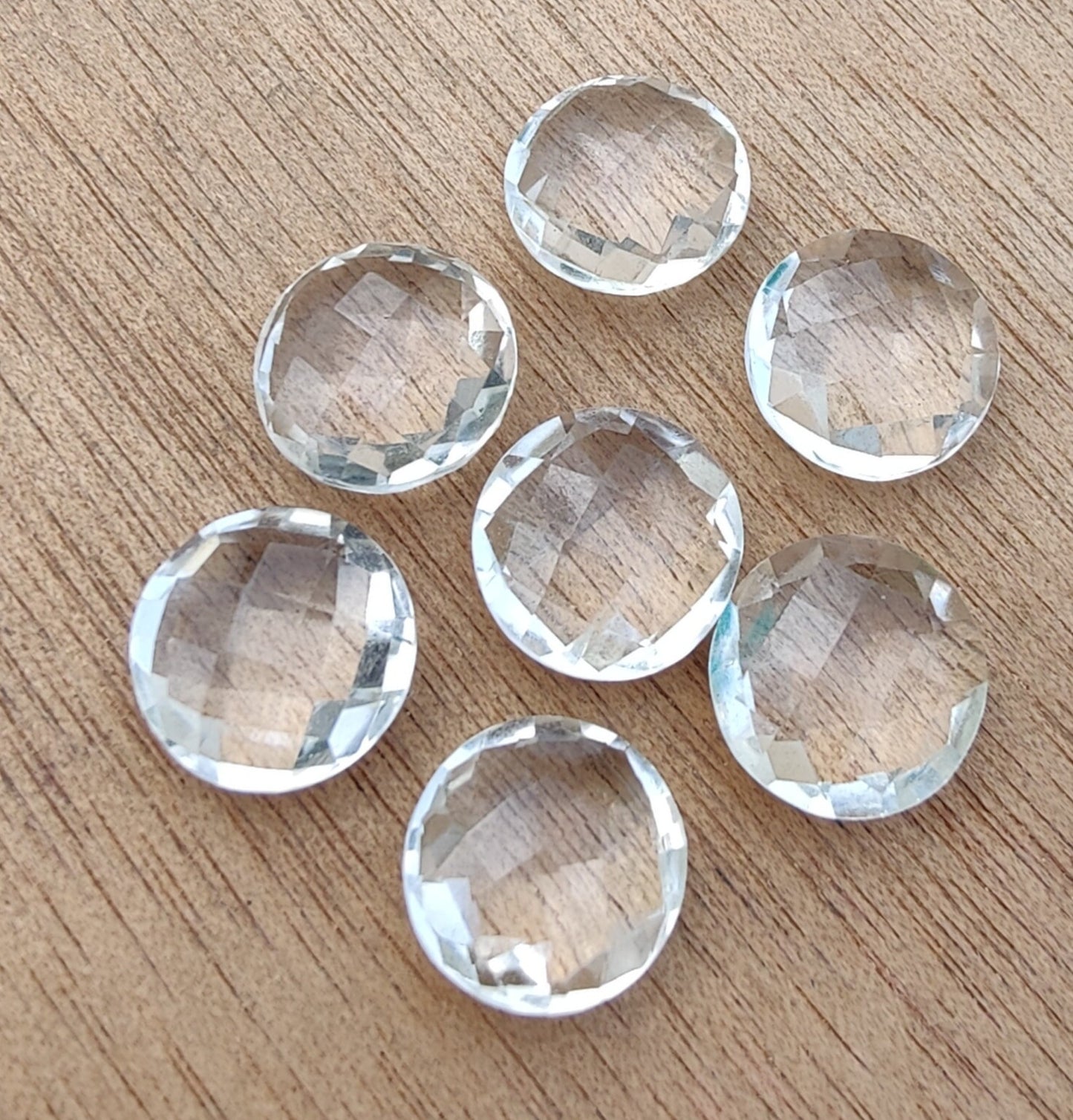 AAA+ QUALITY NATURAL CRYSTAL QUARTZ ROUND SHAPE BRIOLETTE CUT FLAT BACK CALIBRATED ROUND SHAPE GEMSTONES, ALL SIZES AVAILABLE
