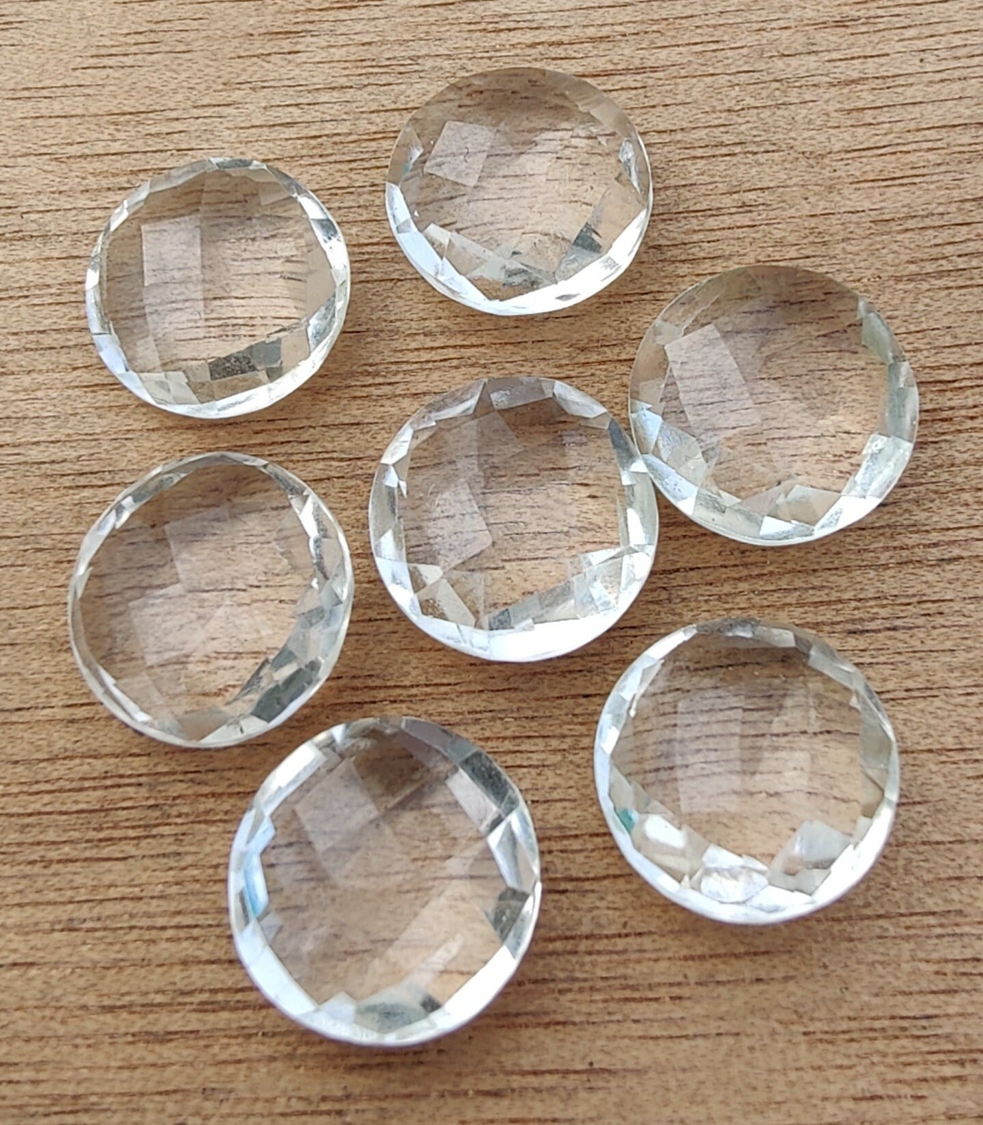 AAA+ QUALITY NATURAL CRYSTAL QUARTZ ROUND SHAPE BRIOLETTE CUT FLAT BACK CALIBRATED ROUND SHAPE GEMSTONES, ALL SIZES AVAILABLE