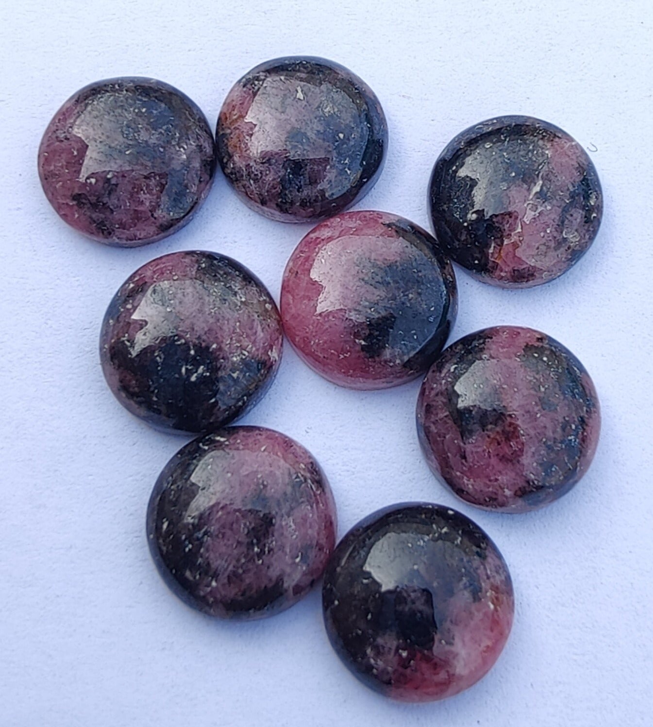 AAA+ QUALITY NATURAL RHODONITE ROUND SHAPE CABOCHON FLAT BACK CALIBRATED ROUND SHAPE GEMSTONES, ALL SIZES AVAILABLE