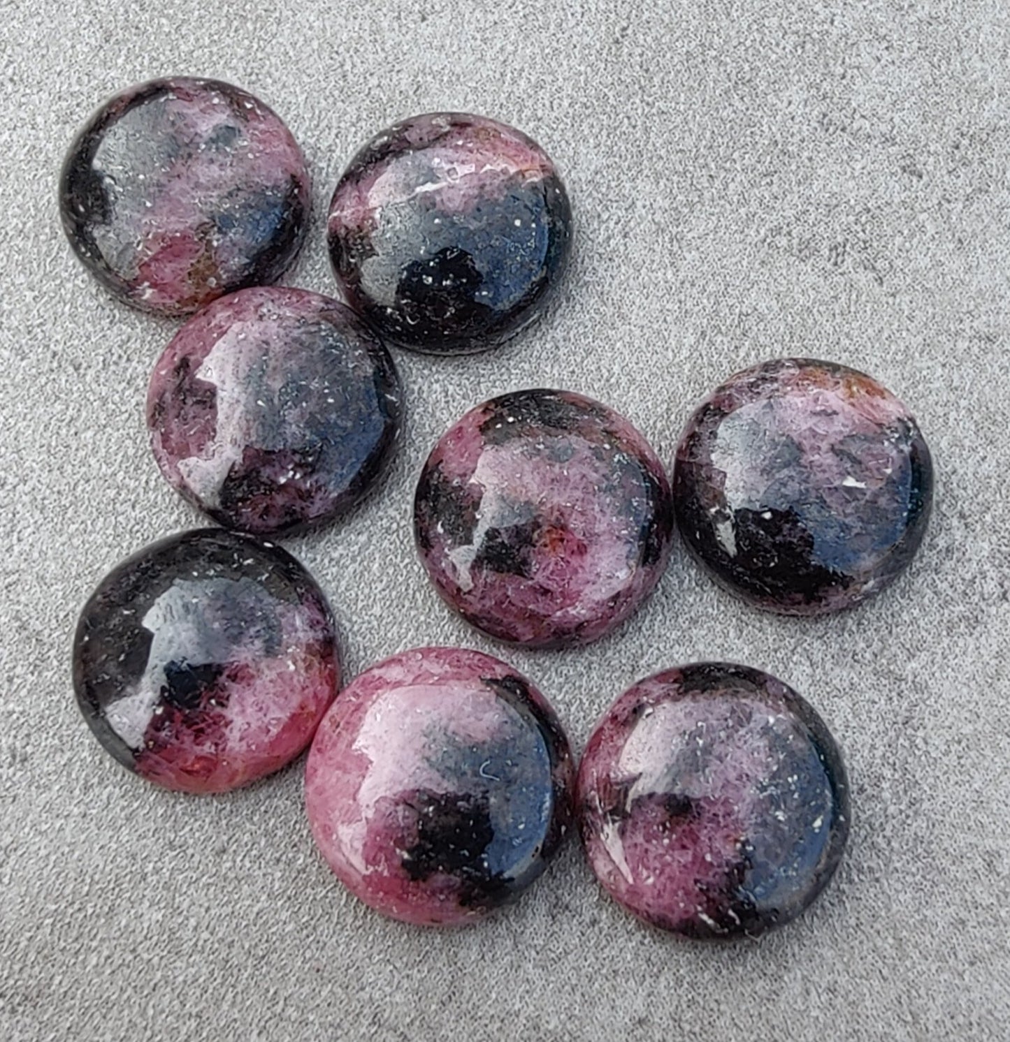 AAA+ QUALITY NATURAL RHODONITE ROUND SHAPE CABOCHON FLAT BACK CALIBRATED ROUND SHAPE GEMSTONES, ALL SIZES AVAILABLE