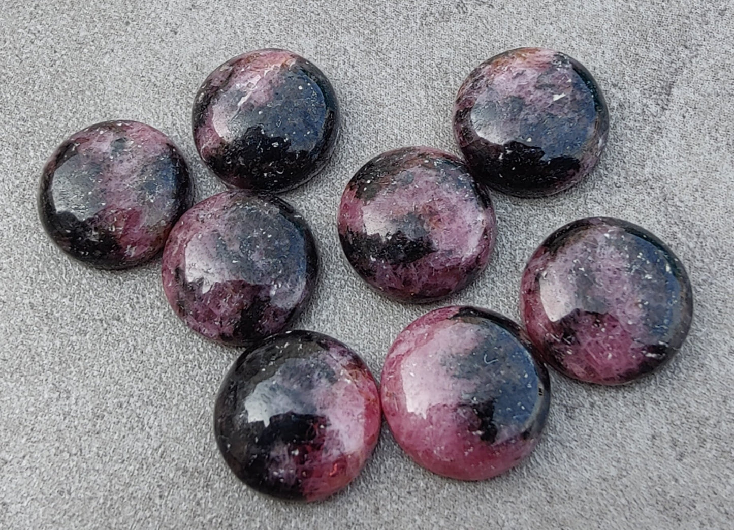 AAA+ QUALITY NATURAL RHODONITE ROUND SHAPE CABOCHON FLAT BACK CALIBRATED ROUND SHAPE GEMSTONES, ALL SIZES AVAILABLE
