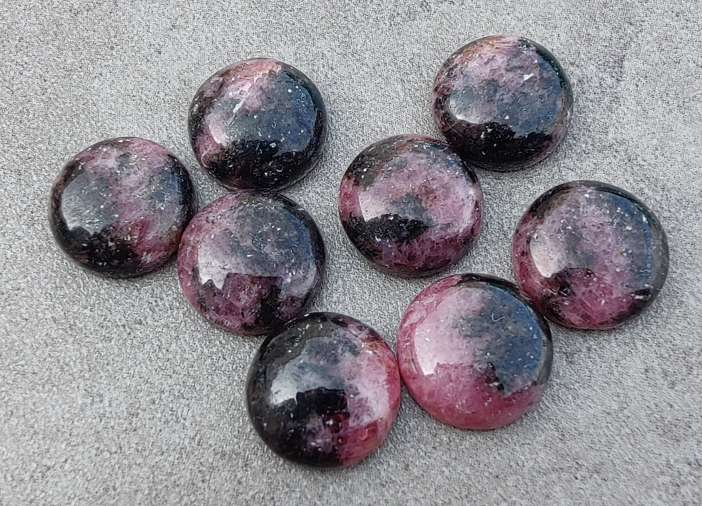 AAA+ QUALITY NATURAL RHODONITE ROUND SHAPE CABOCHON FLAT BACK CALIBRATED ROUND SHAPE GEMSTONES, ALL SIZES AVAILABLE