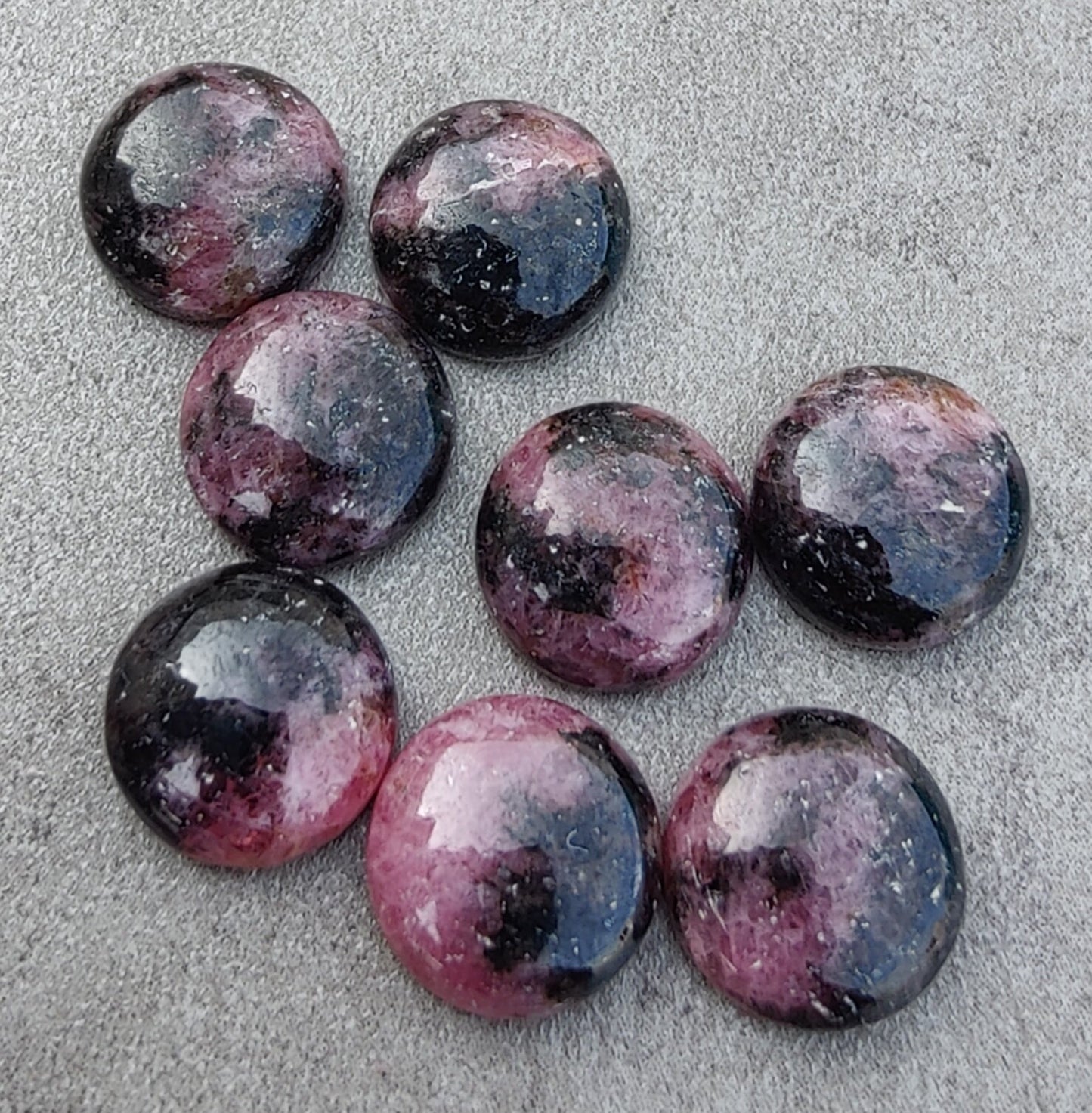 AAA+ QUALITY NATURAL RHODONITE ROUND SHAPE CABOCHON FLAT BACK CALIBRATED ROUND SHAPE GEMSTONES, ALL SIZES AVAILABLE