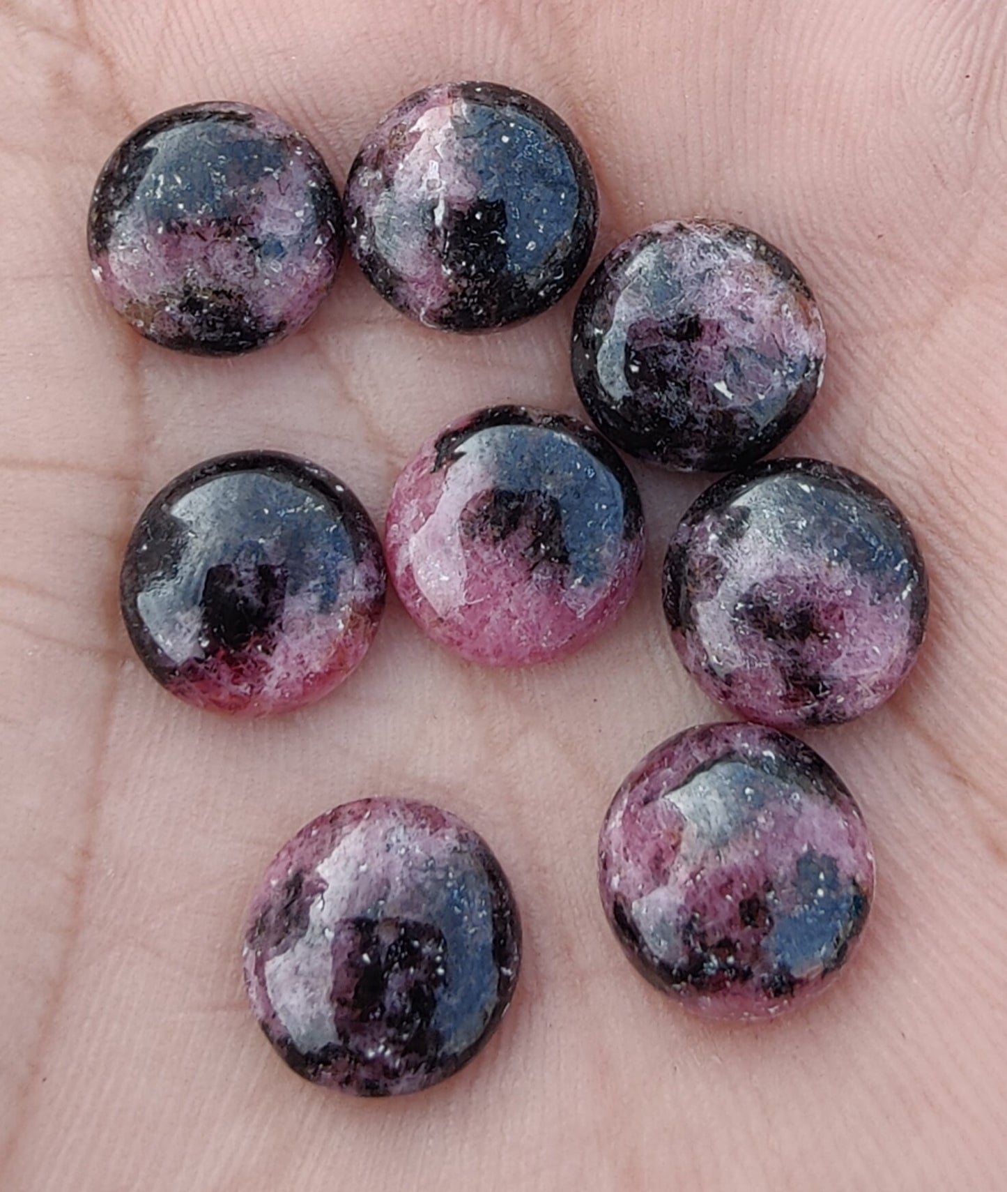 AAA+ QUALITY NATURAL RHODONITE ROUND SHAPE CABOCHON FLAT BACK CALIBRATED ROUND SHAPE GEMSTONES, ALL SIZES AVAILABLE